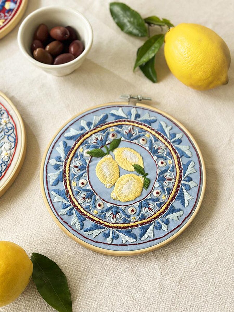 Amalfi Lemons Plate Embroidery Kit by Makebox & Co.