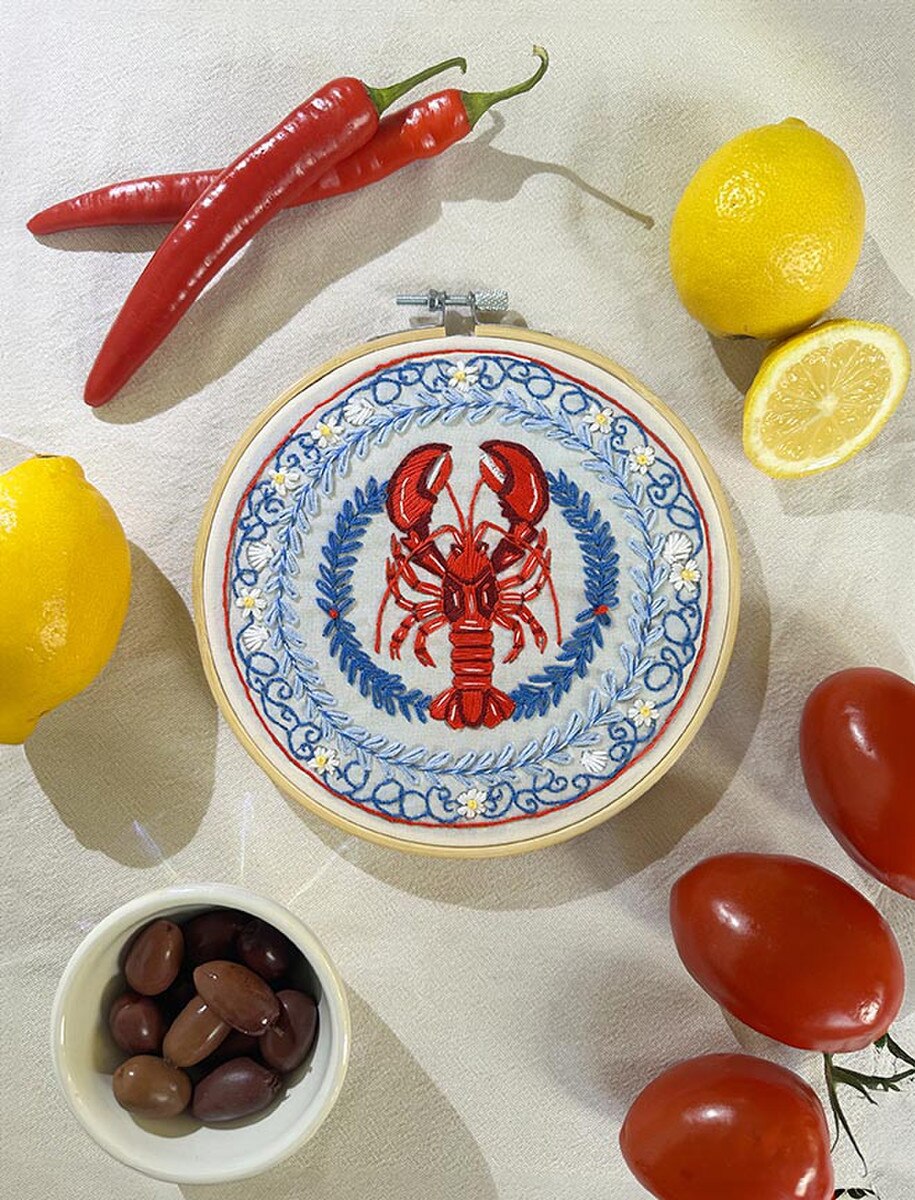 Italian Lobster Plate Embroidery Kit by Makebox & Co.