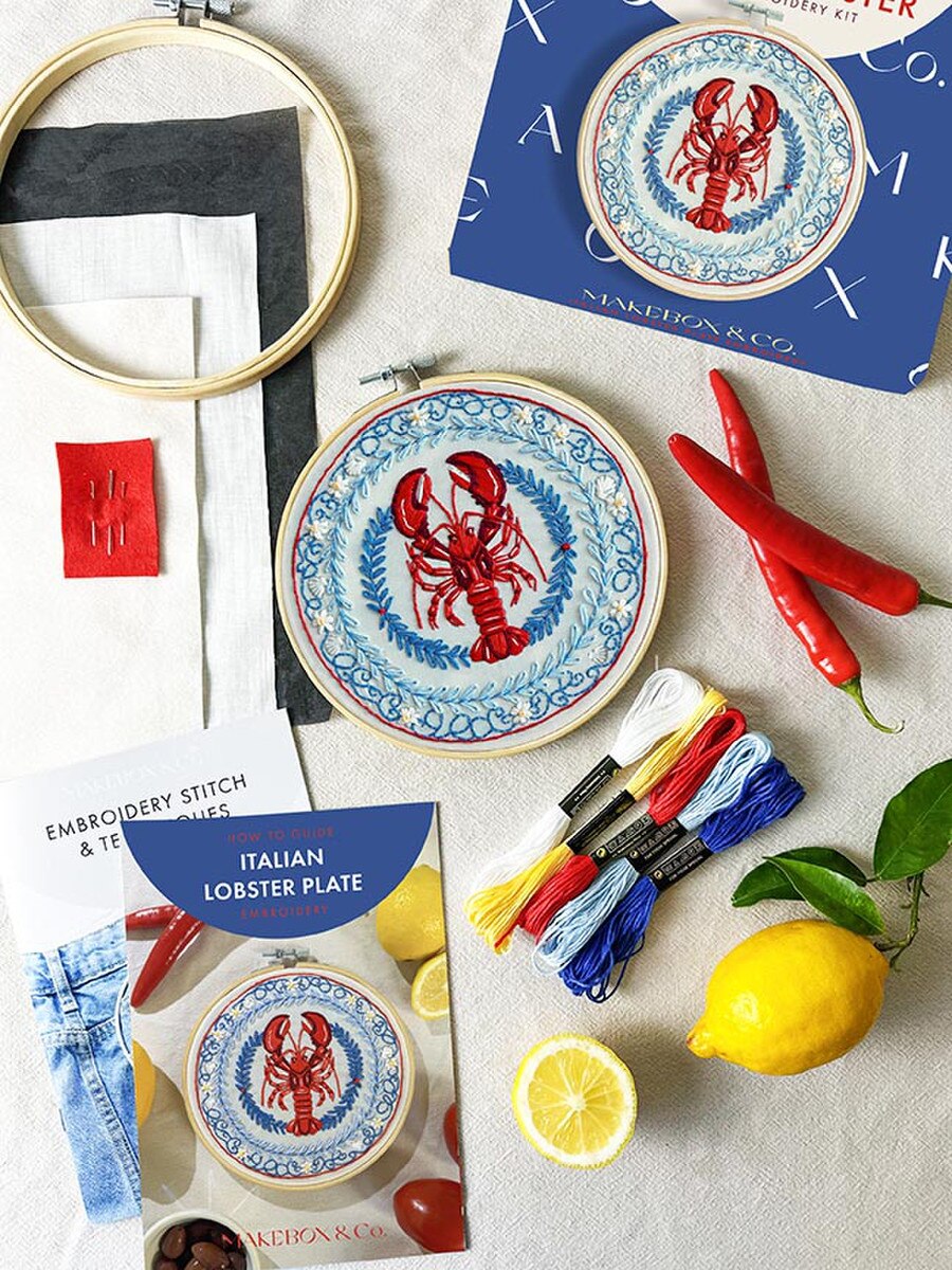 Italian Lobster Plate Embroidery Kit by Makebox & Co.