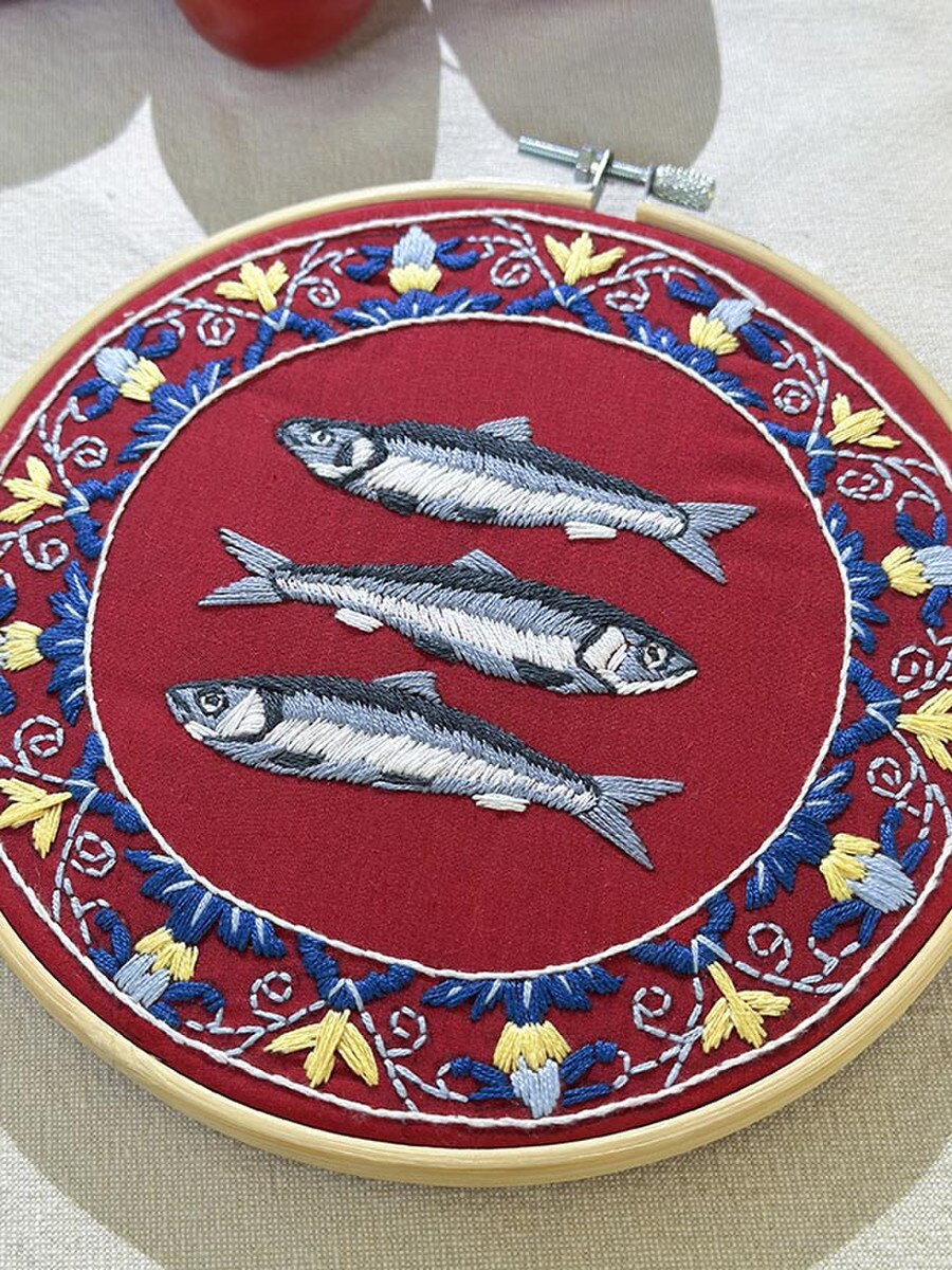 Sicilian Sardines Plate Embroidery Kit by Makebox & Co.