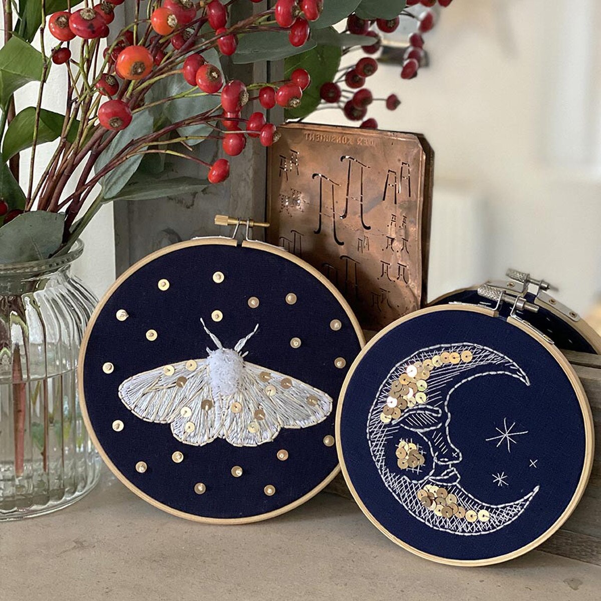 The Moth and Moon Duo Embroidery Kit by Makebox & Co.