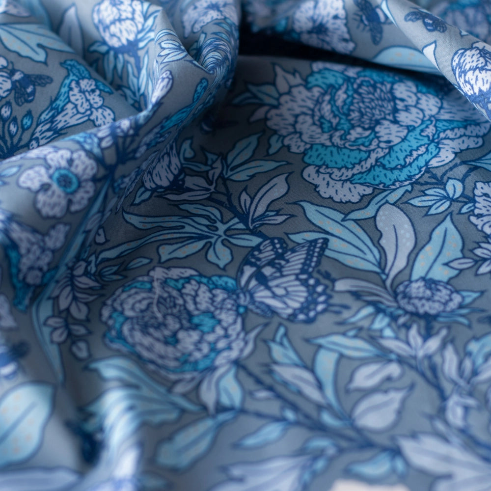 Peonies Tonal Blue Organic Poplin by Birch Fabrics