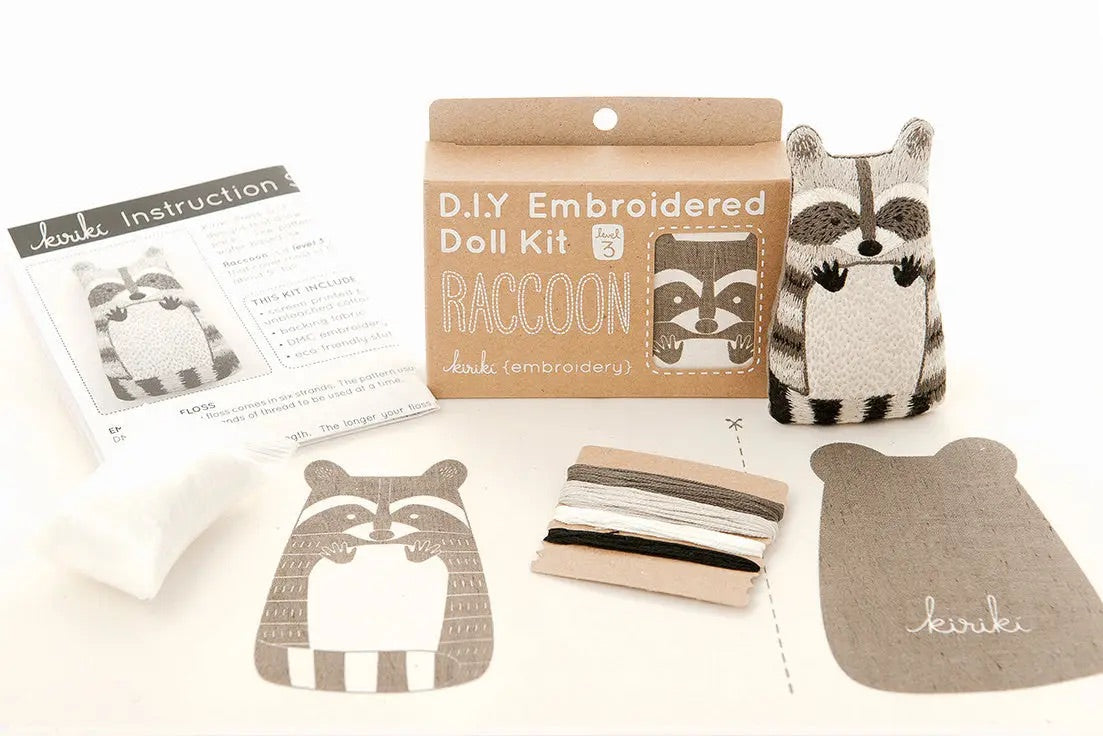 Raccoon Embroidered Doll Kit