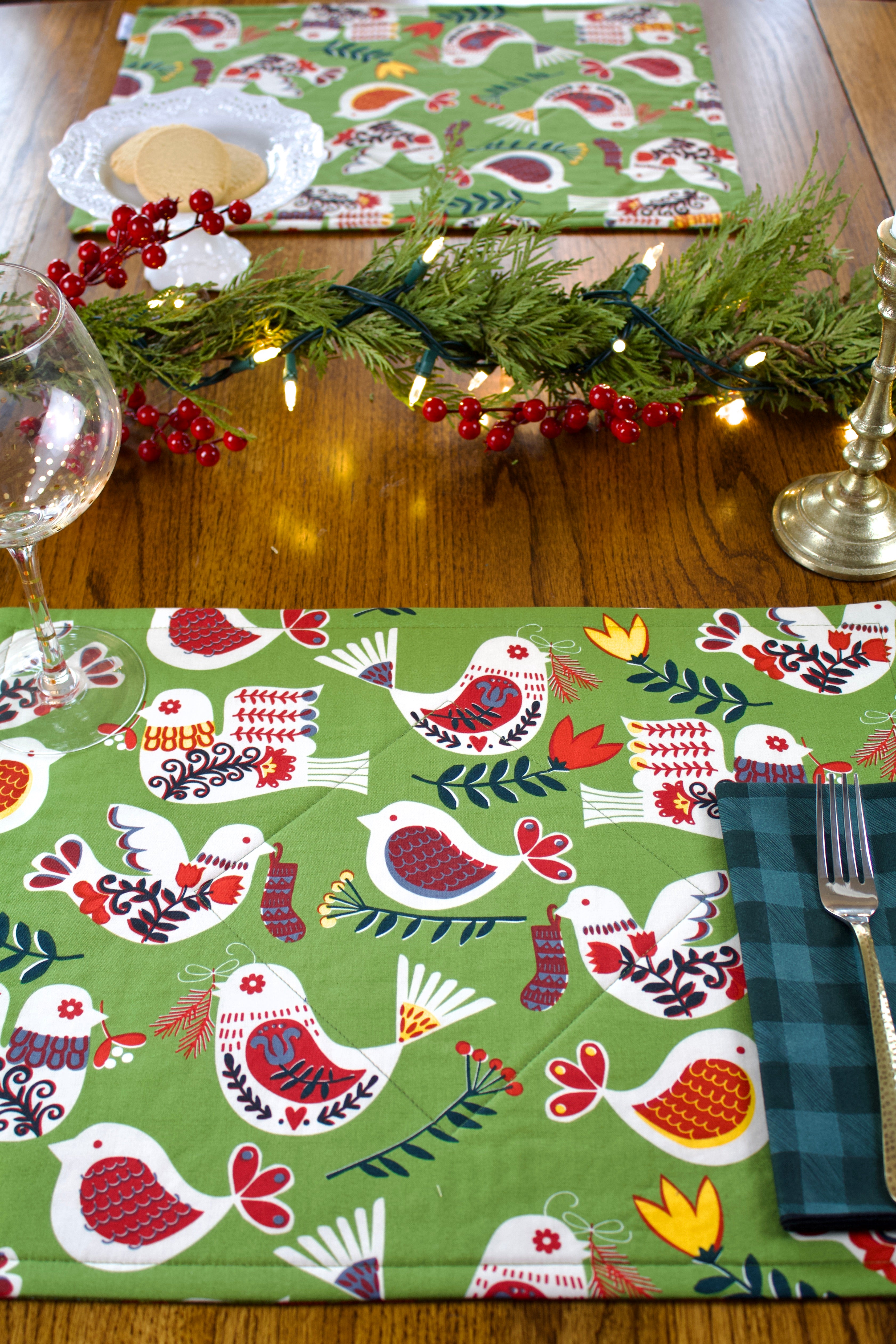 Place Mat Scan Scandi Partridge and Plaid Placemats — The Blue Peony