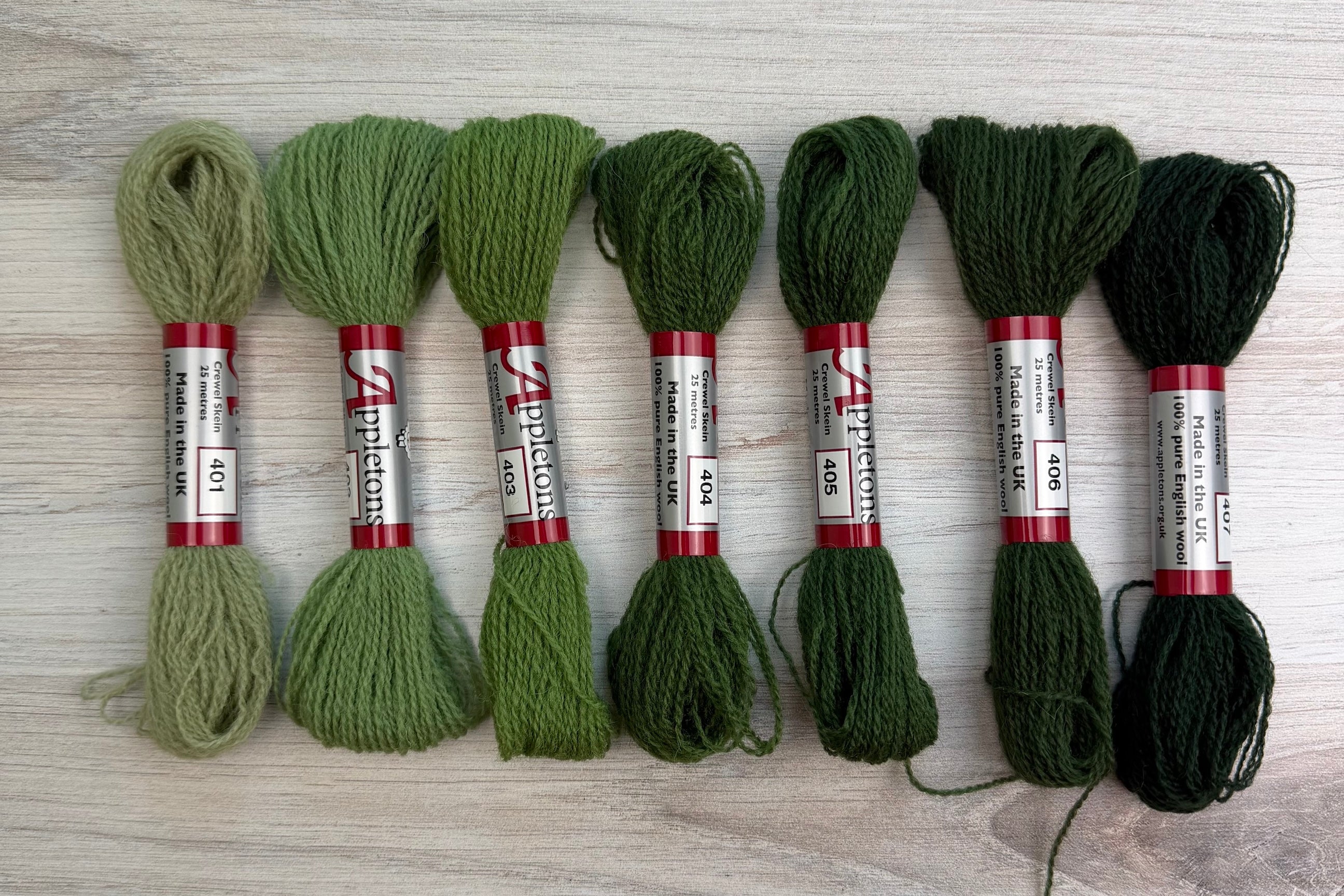 Individual Appletons Crewel Wool Skeins from the Sea Green Colorway