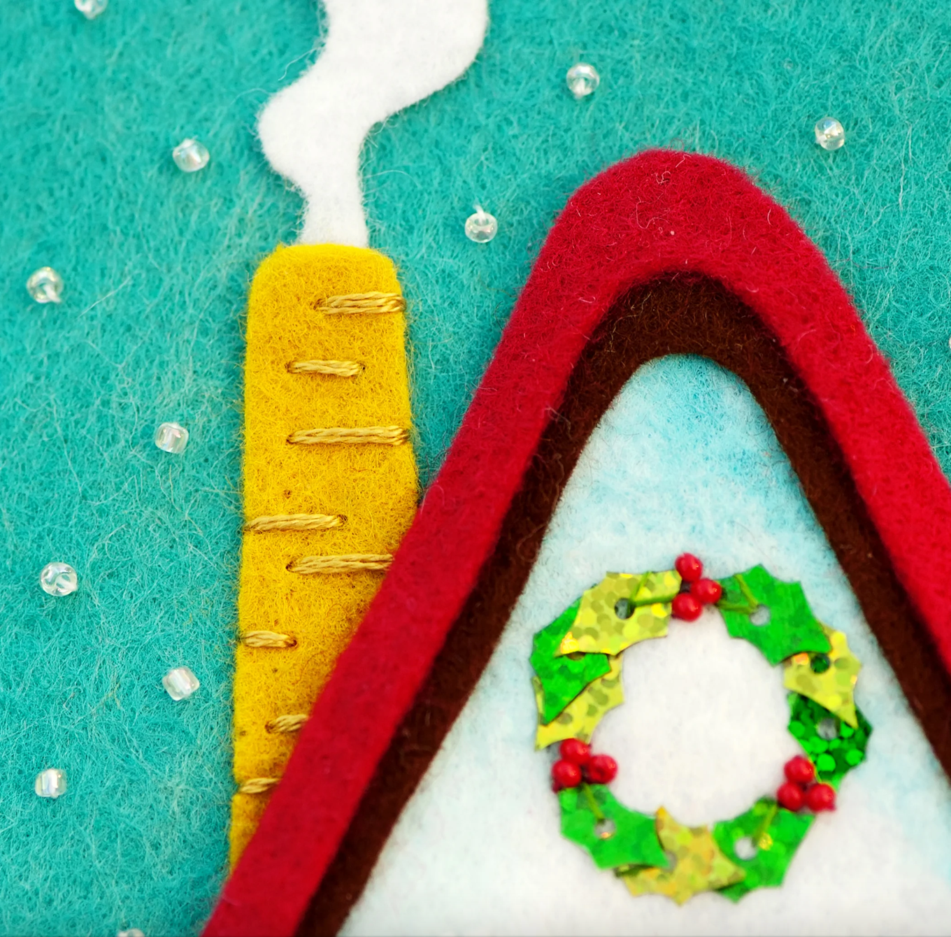 Snowy Cottage Wool Felt Ornament Kit
