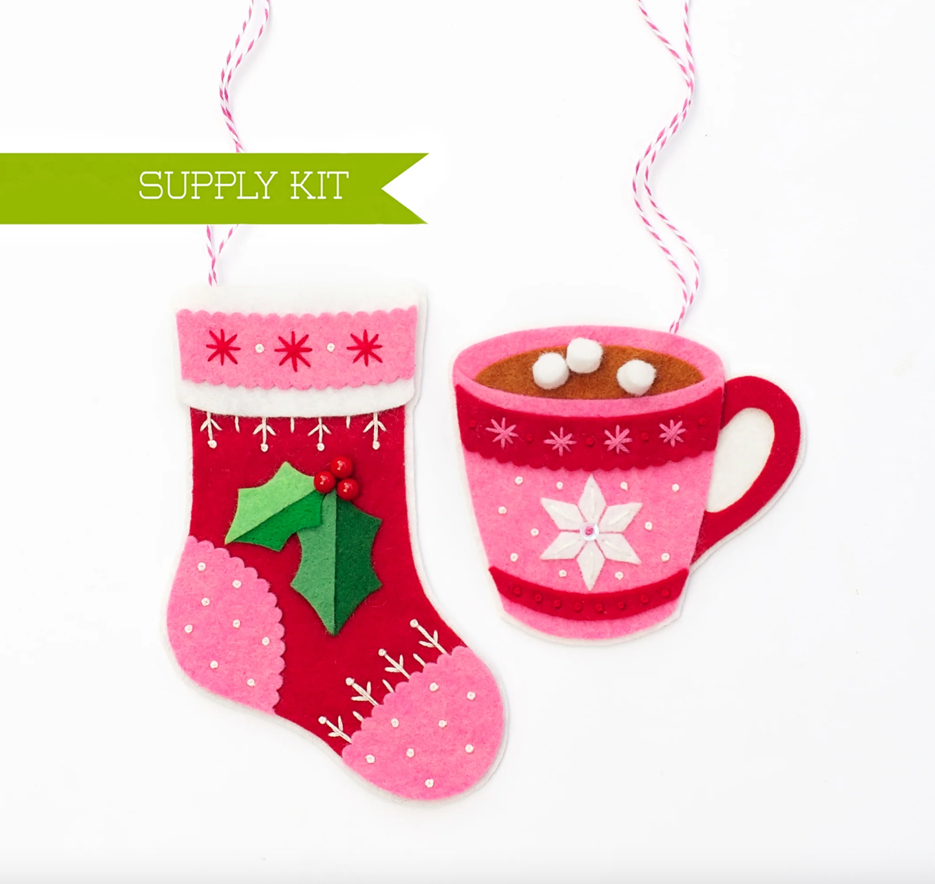 Stocking and Hot Chocolate Wool Felt Ornament Kit