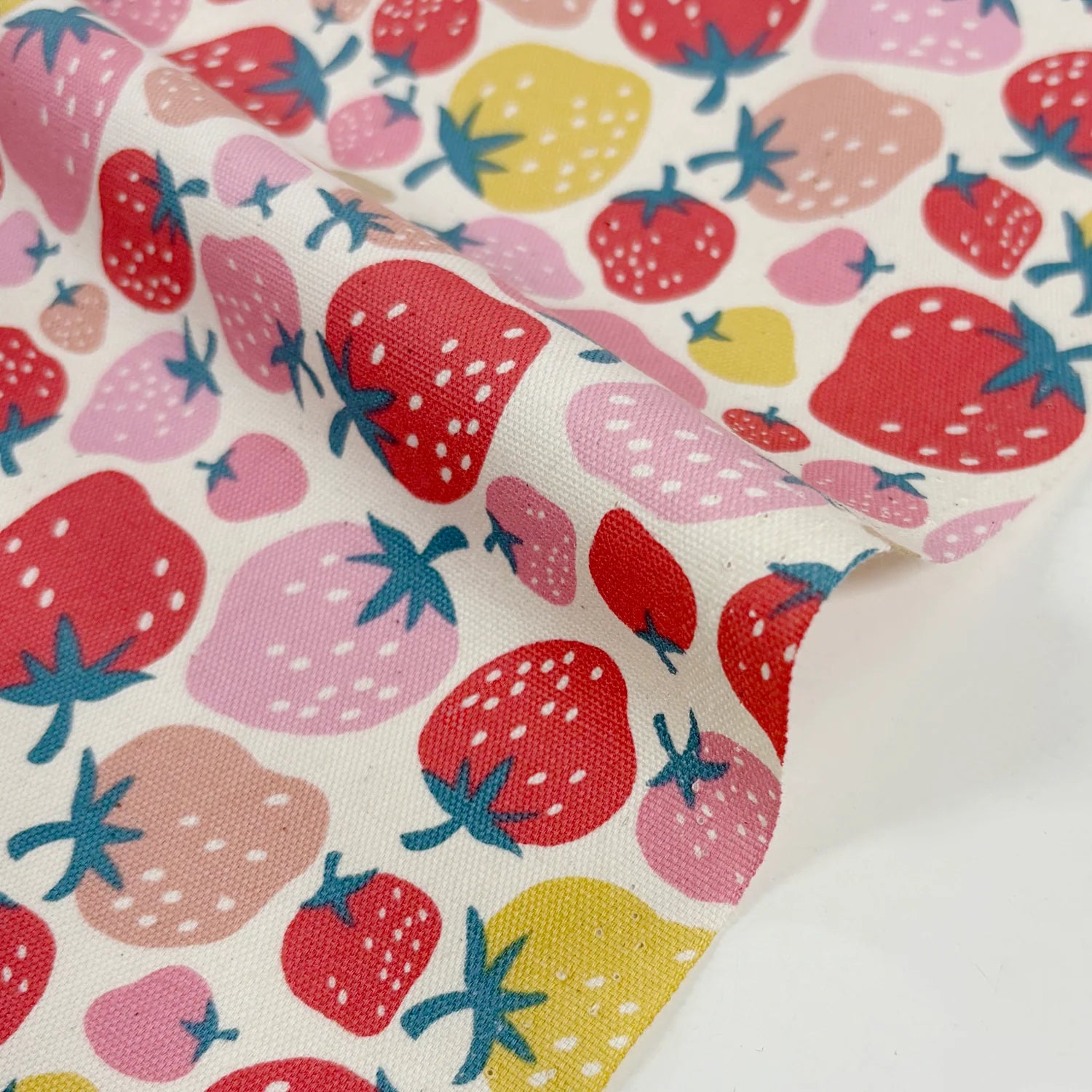 Retro Charm Strawberries Oxford Canvas in Cream