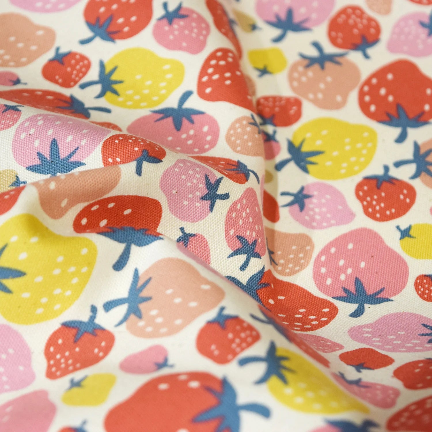 Retro Charm Strawberries Oxford Canvas in Cream