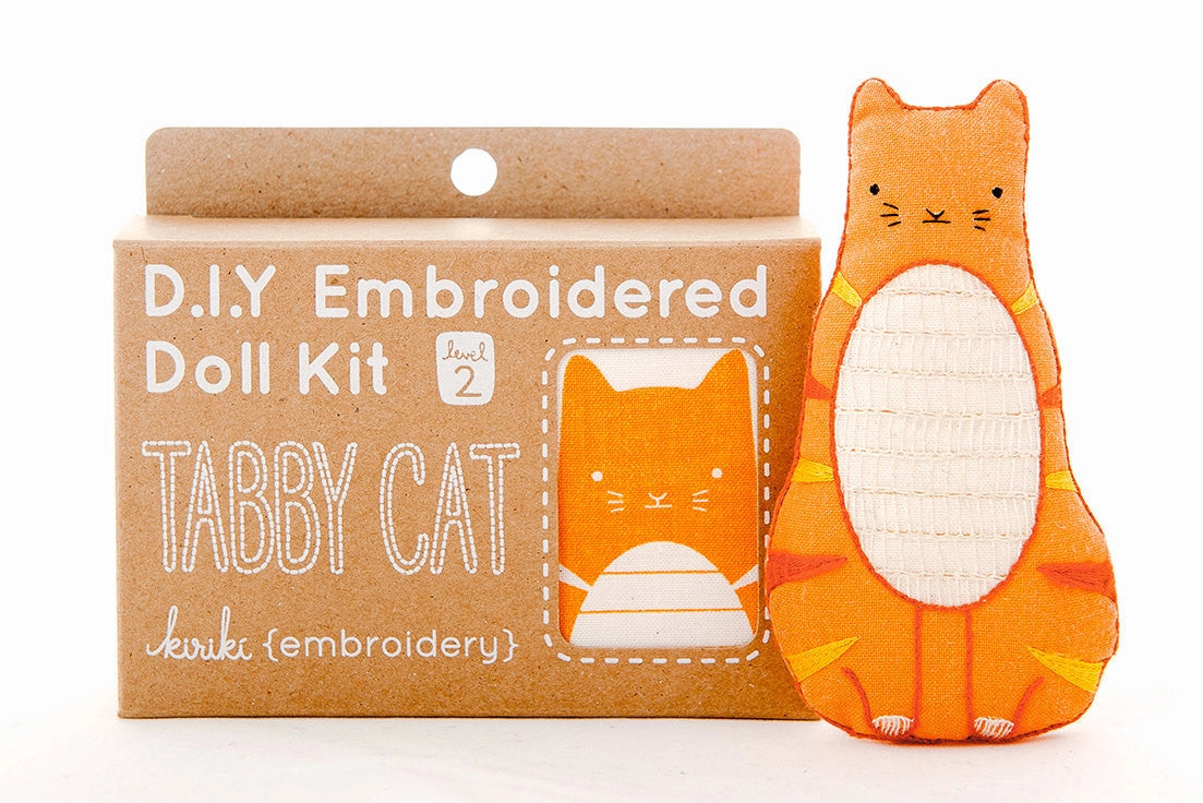 Tabby Cat Embroidered Doll Kit