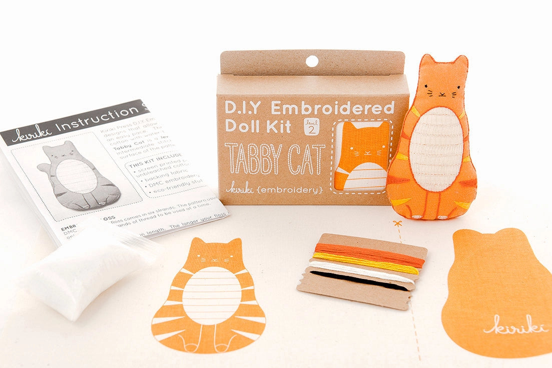 Tabby Cat Embroidered Doll Kit