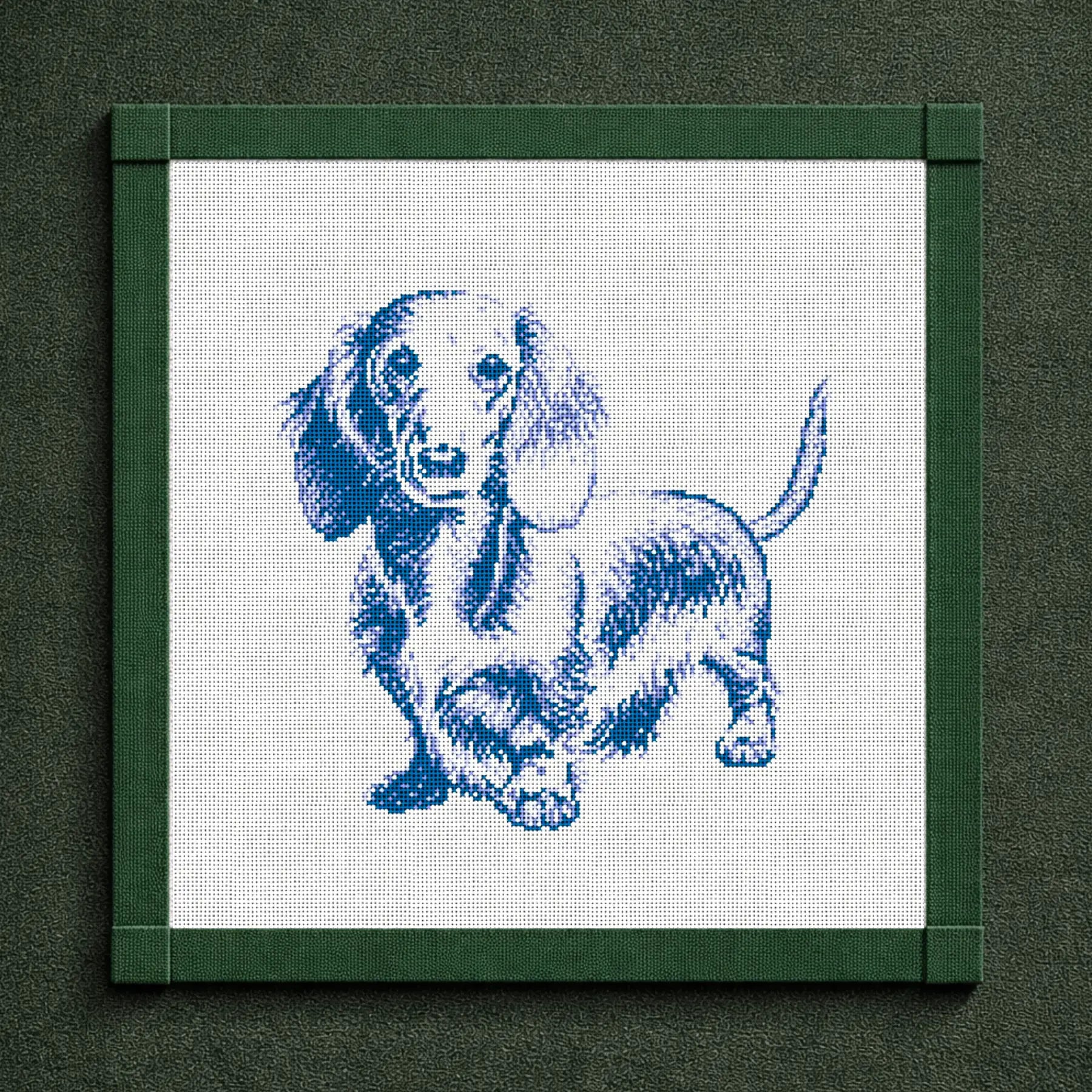 Vintage Blue Toile Long-Haired Dachshund
