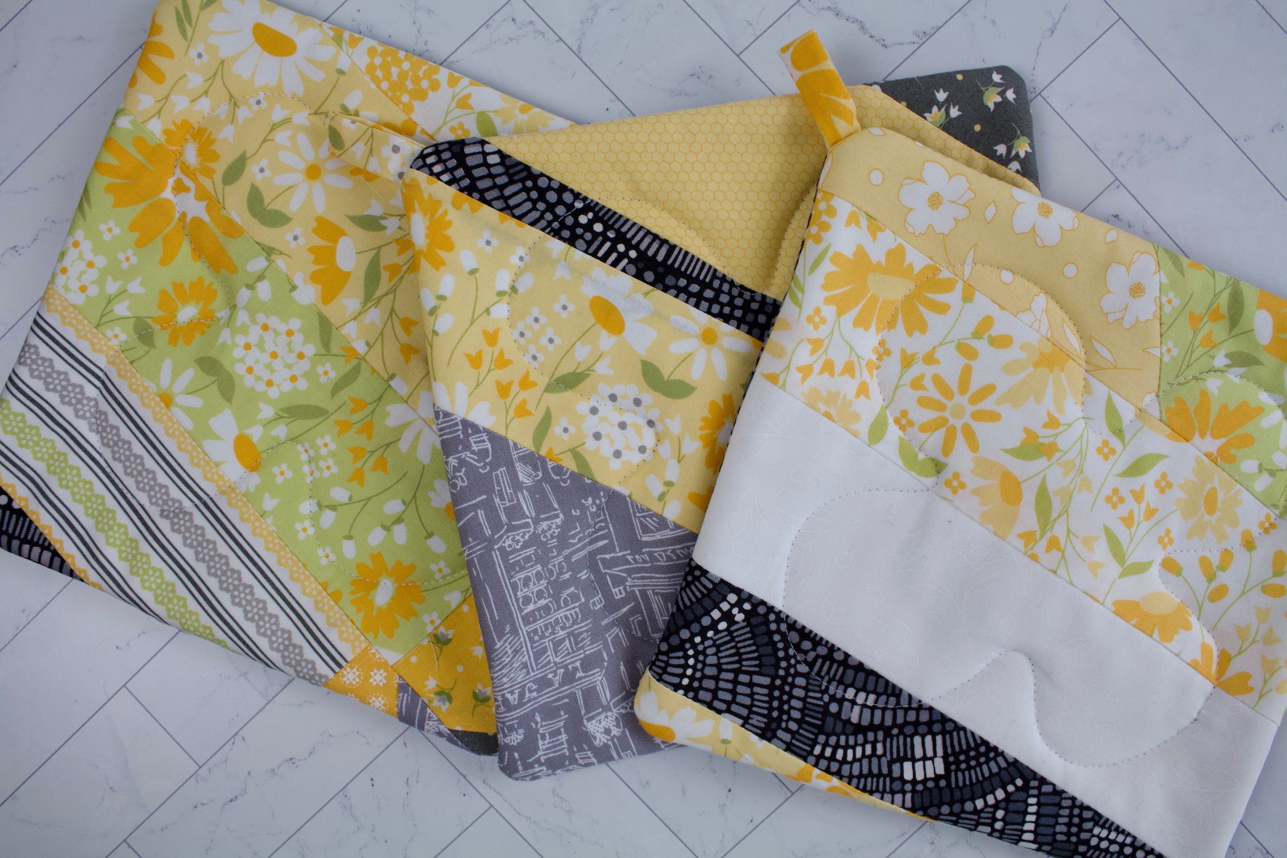 Yellow and Grey Pieced Potholder