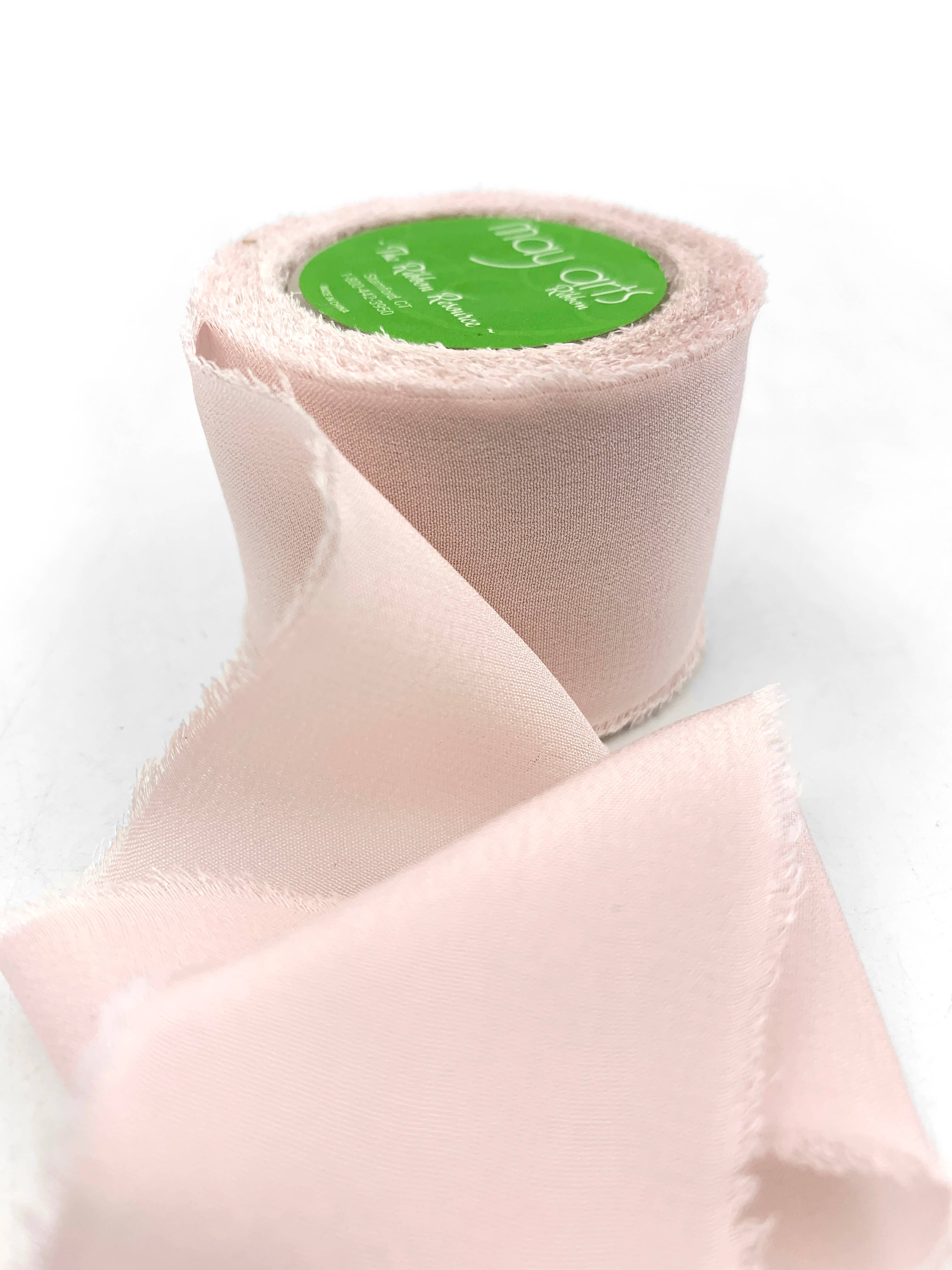 1.25" Pale Pink 100% Silk Crepe with Frayed Edge Ribbon