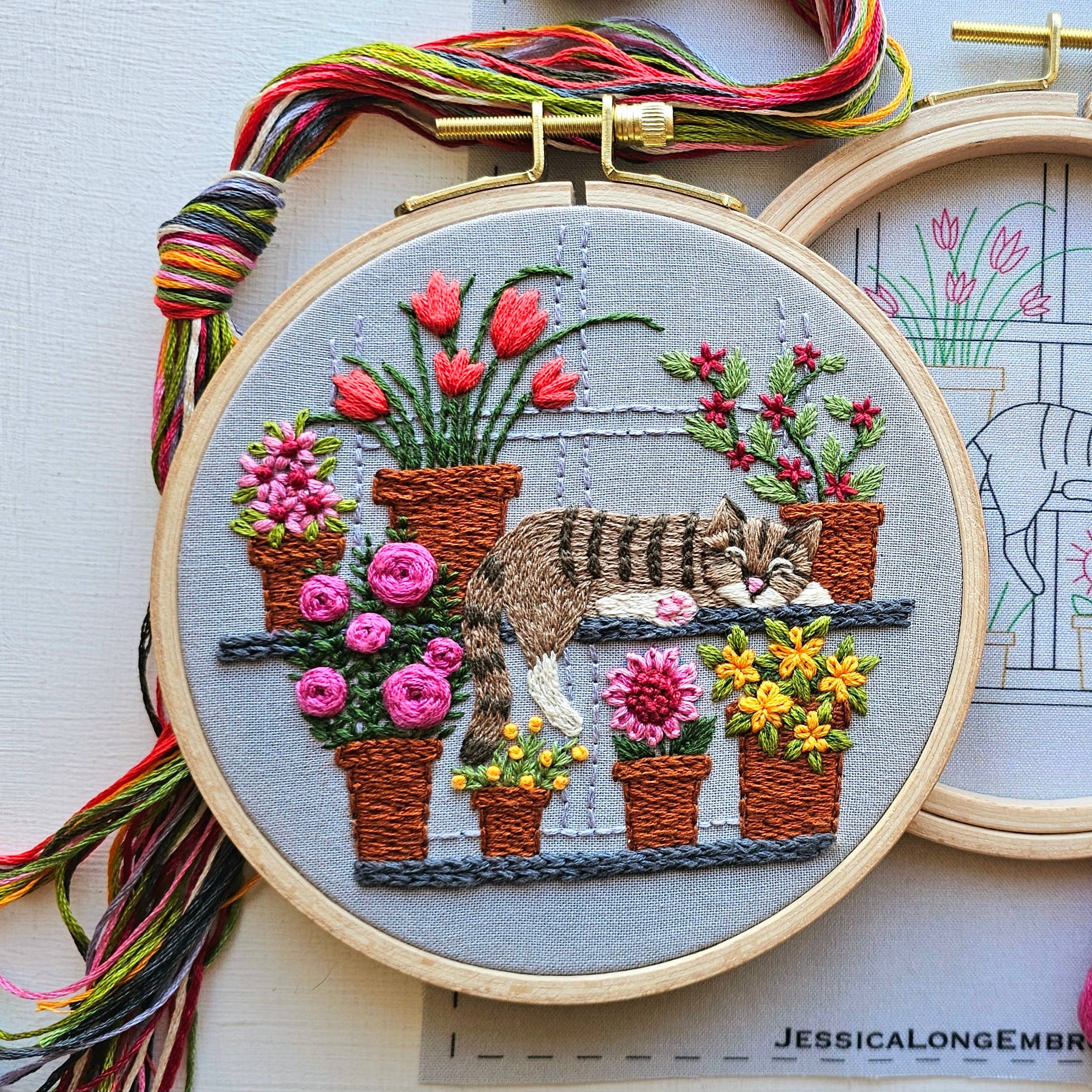 Catnap with Flowers Embroidery Kit