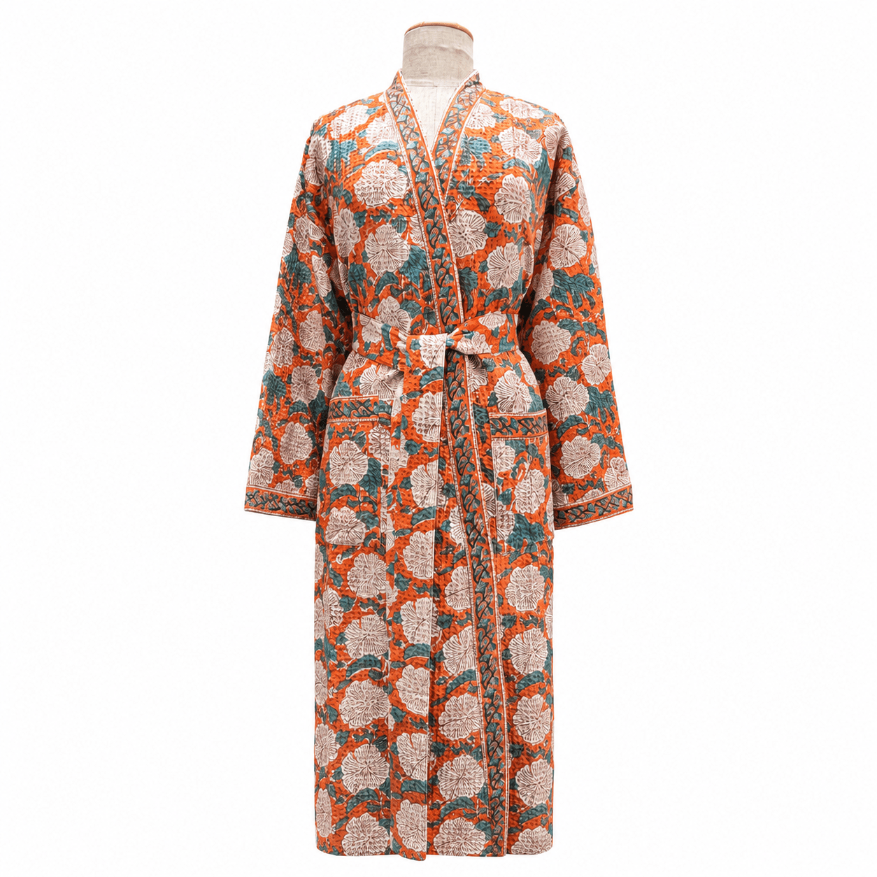 Thick Waffle Cotton Bathrobe- Hand Block Printed