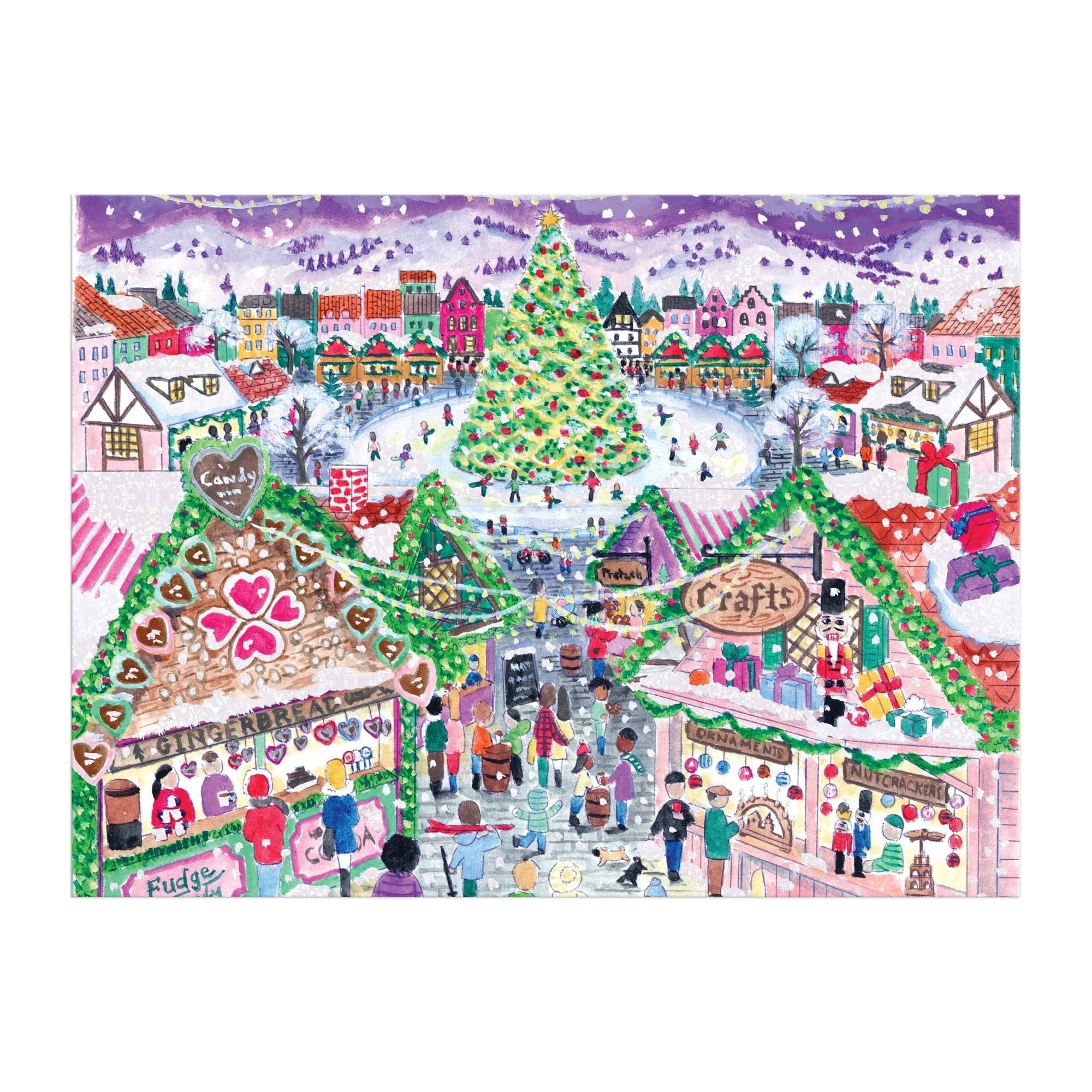 Michael Storrings Holiday Village Market 1000pc Foil Puzzle in Square Box