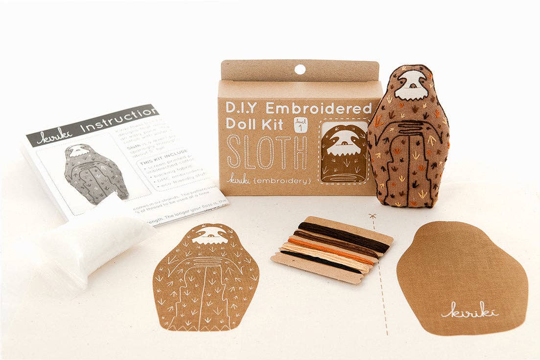 Sloth Embroidered Doll Kit