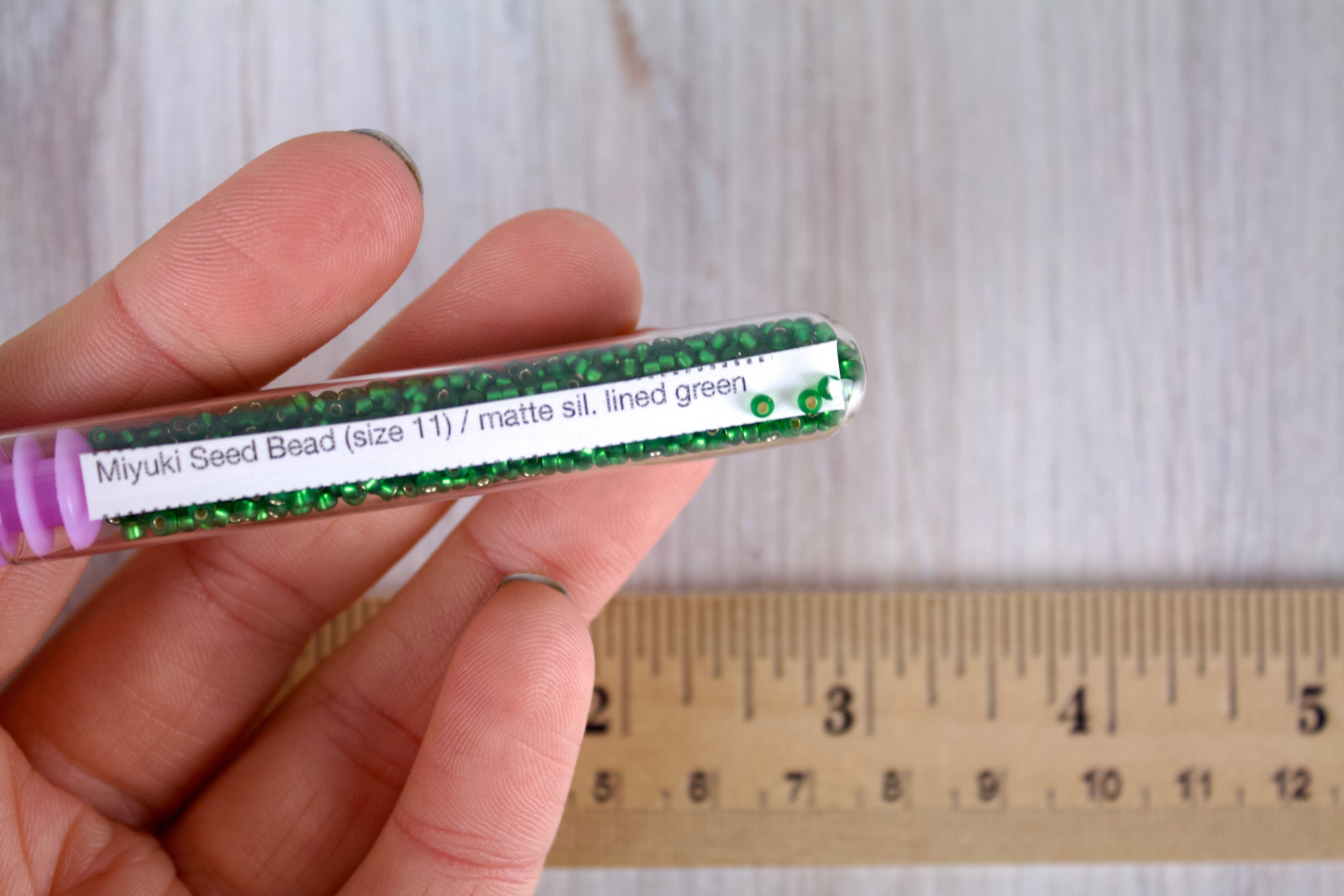 Matte Silver-Lined Green Miyuki Seed Beads size 11