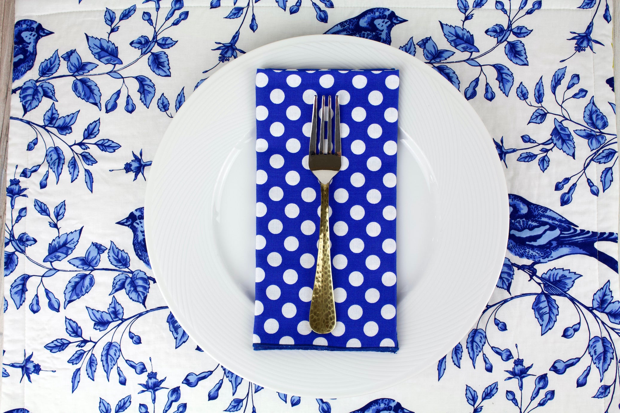 Blue Polka Dot Napkins (Set of 4)-The Blue Peony-Category_Napkins,Category_Table Linens,Color_Blue,Department_Kitchen,Material_Cotton,Pattern_Polka Dot