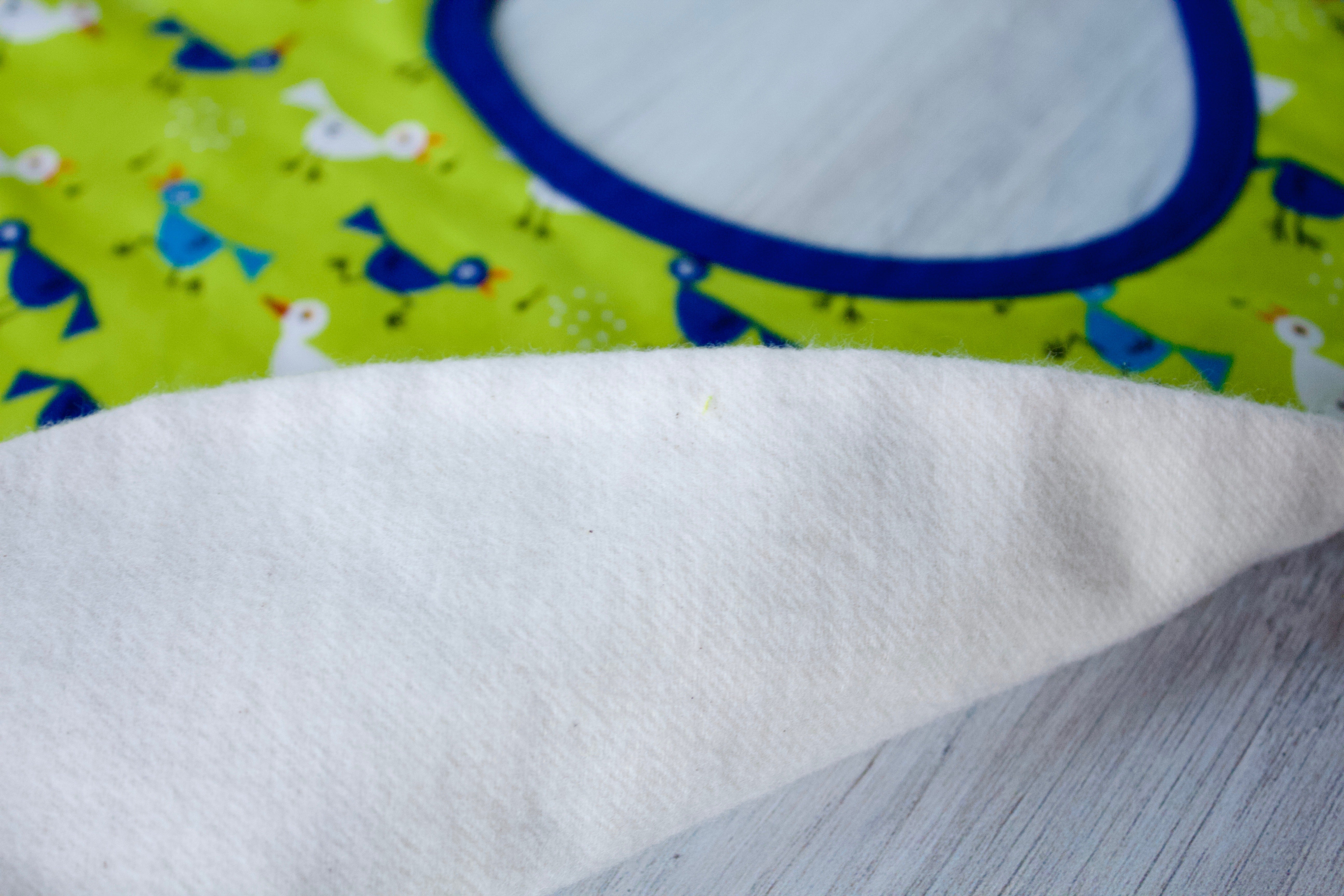 Bitsy the Bird Bib-The Blue Peony-Animal_Bird,Category_Bib,Color_Blue,Color_Lime Green,Department_Organic Baby,Material_Organic Cotton,Pattern_Ed Emberley's Animals,Theme_Animal
