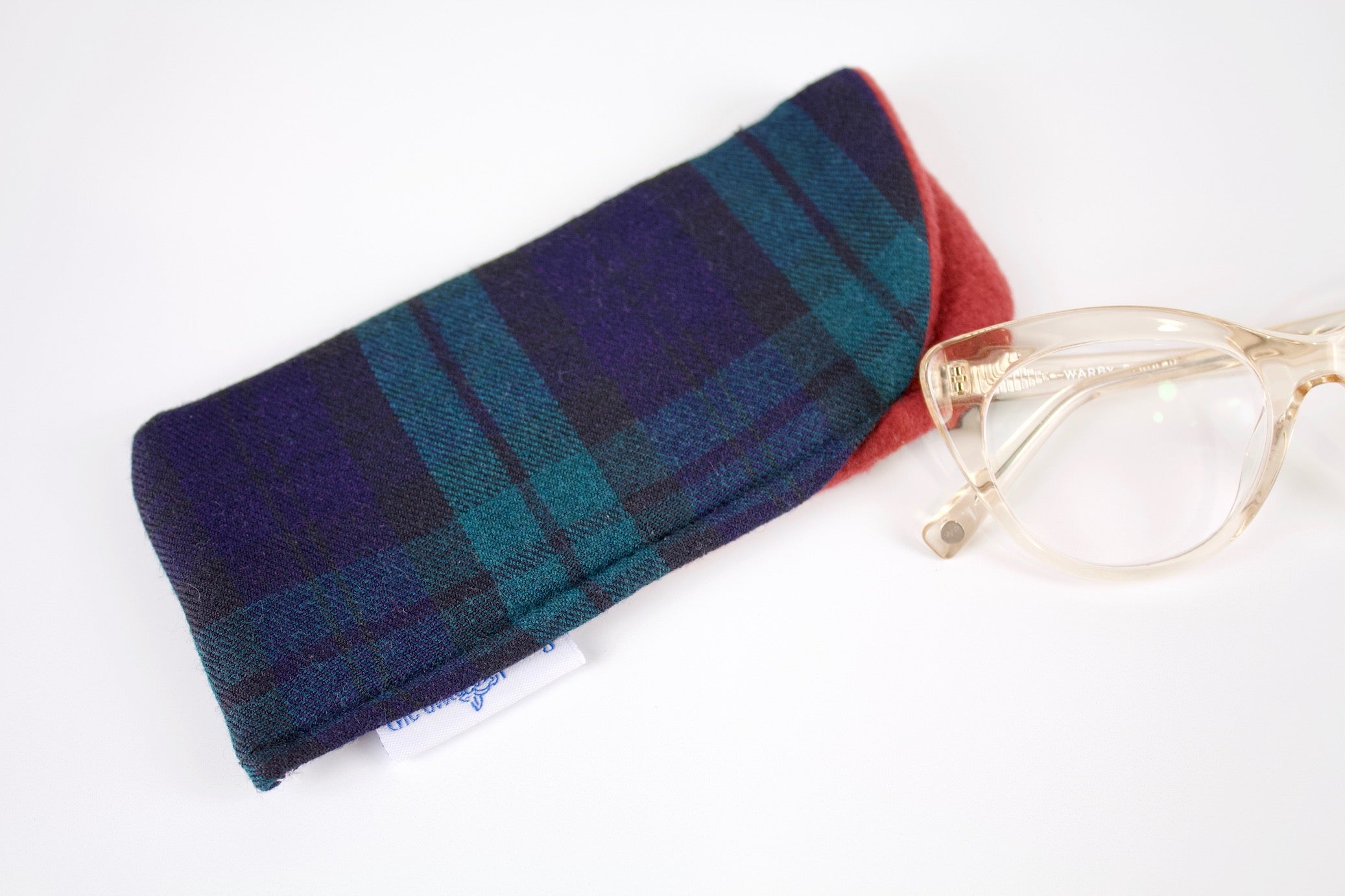 Black Watch Plaid Glasses Case-The Blue Peony-Category_Glasses Case,Color_Black,Color_Blue,Color_Green,Department_Personal Accessory,Pattern_Plaid