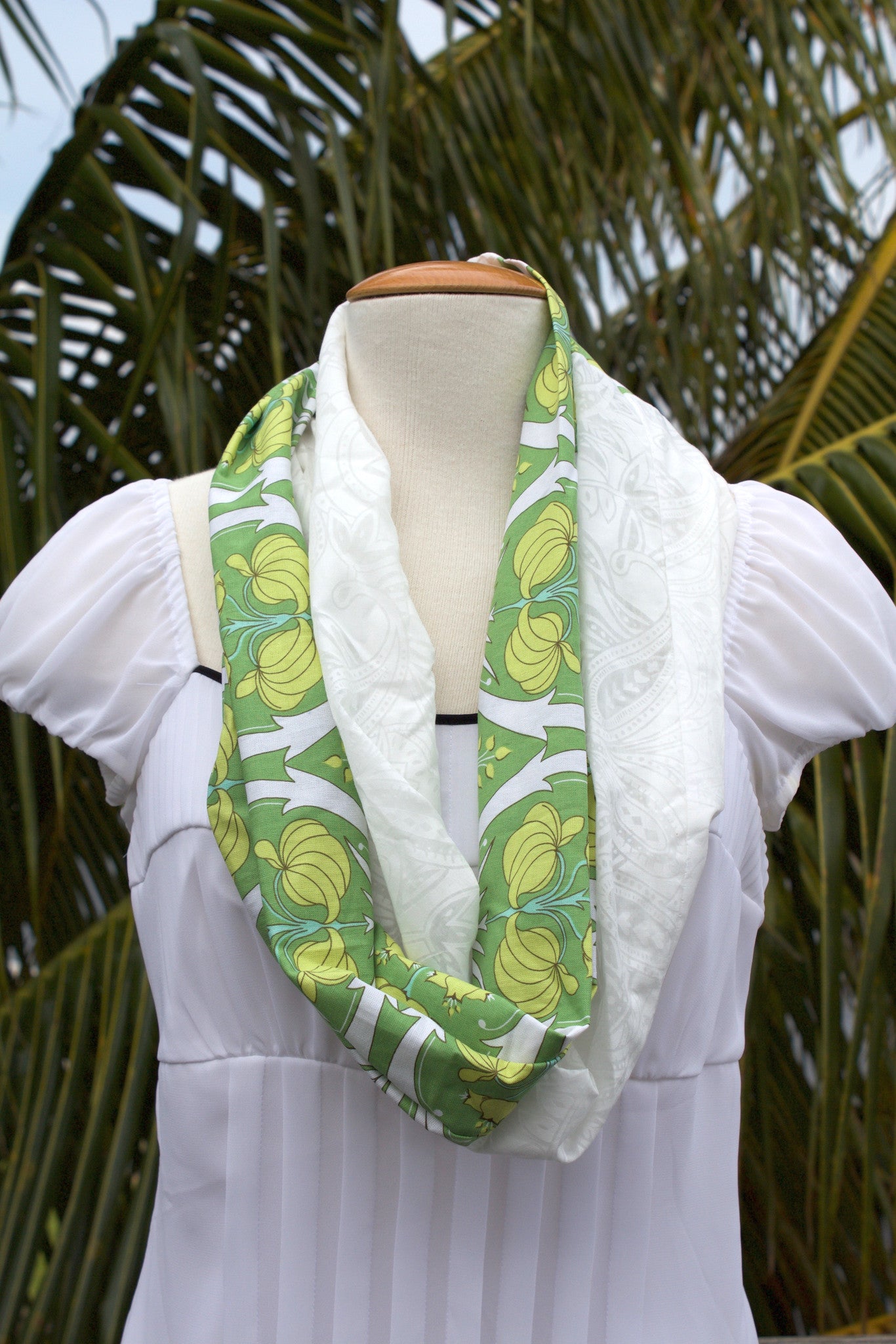 Blossom Infinity Scarf-The Blue Peony-Category_Infinity Scarf,Color_Lime Green,Color_White,Department_Personal Accessory,Material_Cotton,Pattern_Floral