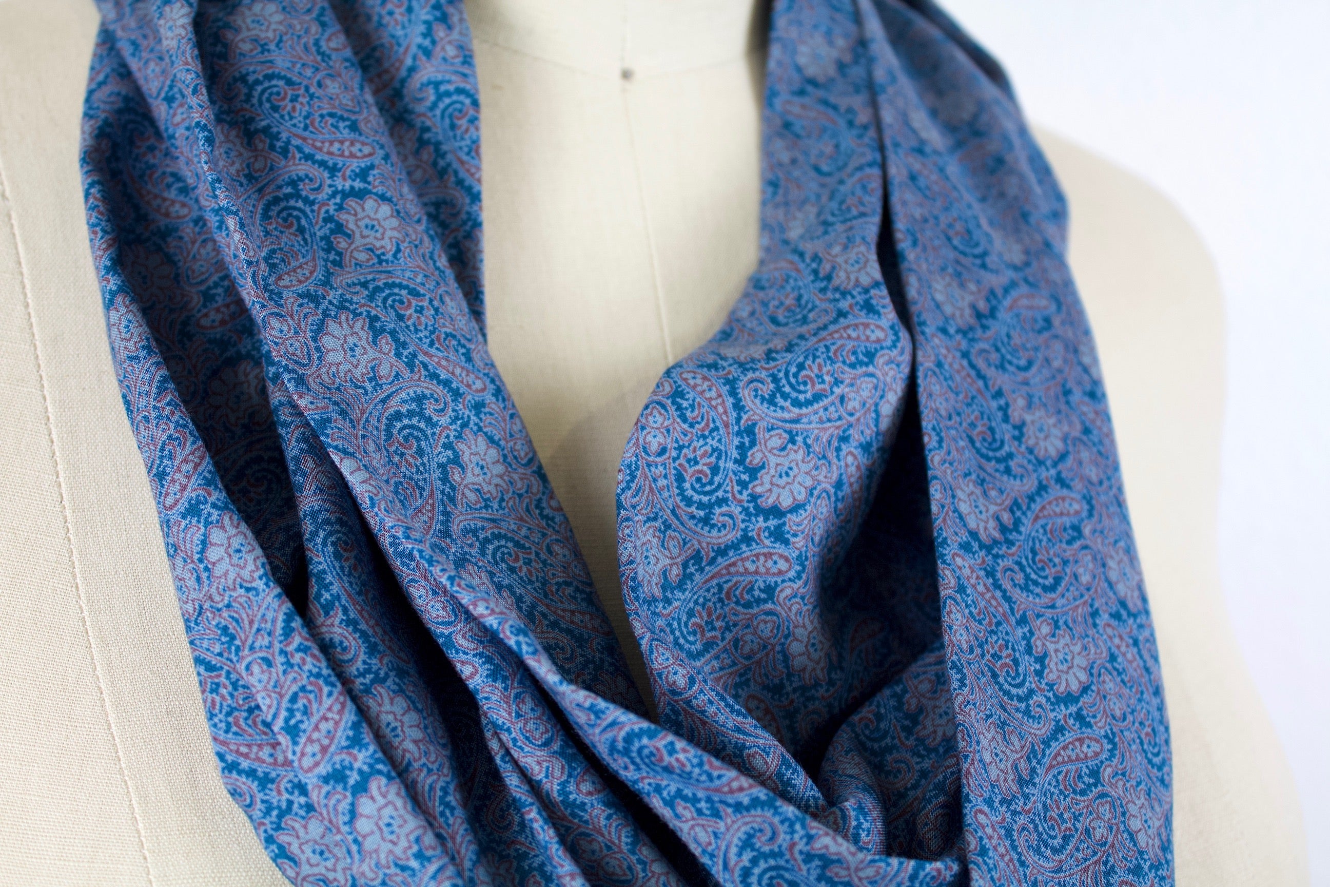 Blue Paisley Infinity Scarf-The Blue Peony-Category_Infinity Scarf,Color_Blue,Department_Personal Accessory,Material_Rayon,Pattern_Paisley