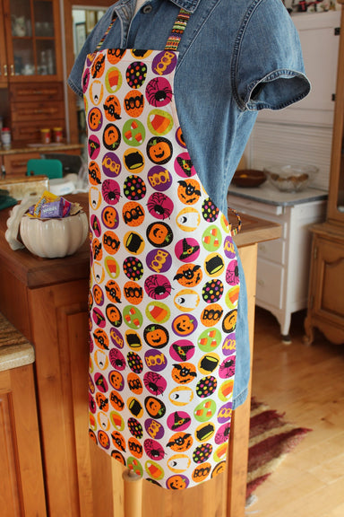 Halloween Polka Dot Adult and Kid's Apron-The Blue Peony-Age Group_Adult,Age Group_Kids,Apron Style_Chef,Category_Apron,Department_Kitchen,Gender_Boys,Gender_Girls,Material_Cotton,Pattern_Polka Dot,Size_Medium (ages 6-11),Theme_Halloween