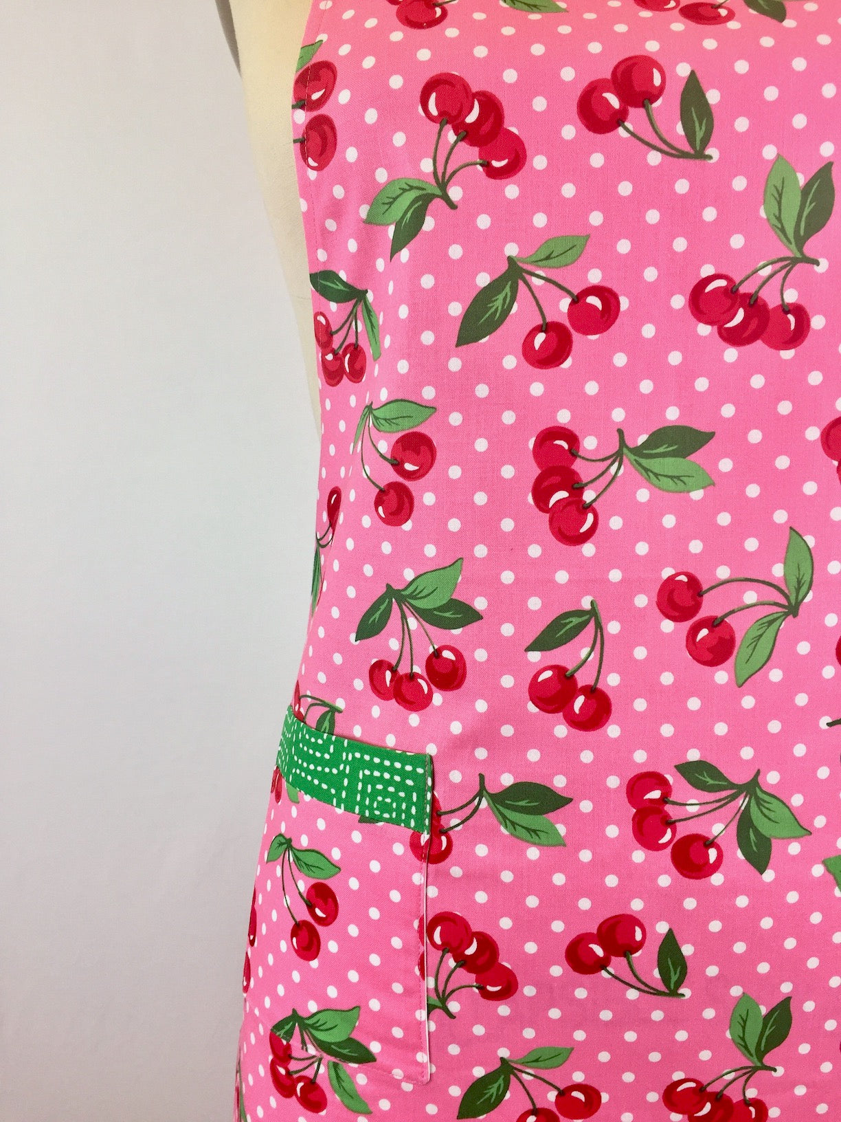Cherry Dot Apron - Pink-The Blue Peony-Age Group_Adult,Apron Style_Chef,Category_Apron,Color_Pink,Department_Kitchen,Material_Cotton,Theme_Food,Theme_Spring