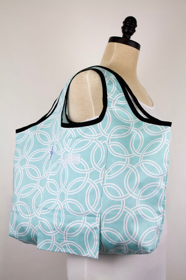 Circles Folding Shopping Tote in Seaglass-The Blue Peony-Category_Foldable Bag,Color_Aqua,Department_Personal Accessory