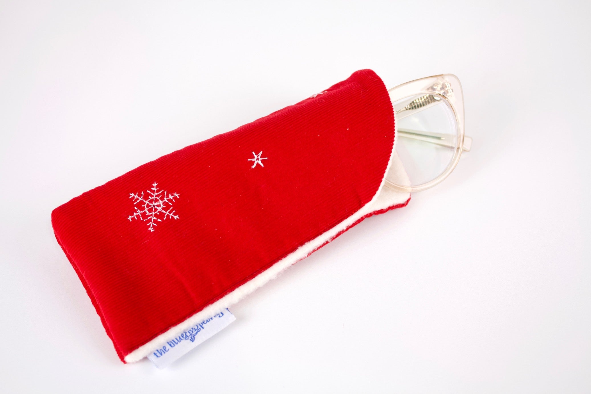 Corduroy Glasses Case-The Blue Peony-Category_Glasses Case,Color_Red,Department_Personal Accessory,Theme_Winter