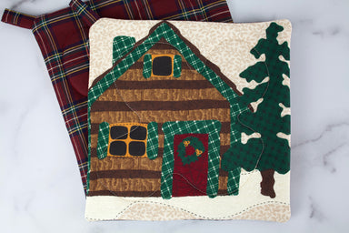 Country Christmas Potholder-The Blue Peony-Category_Pot Holder,Color_Green,Color_Maroon,Color_Red,Department_Kitchen,Pattern_Plaid,Size_Traditional (Square),Theme_Christmas,Theme_Winter
