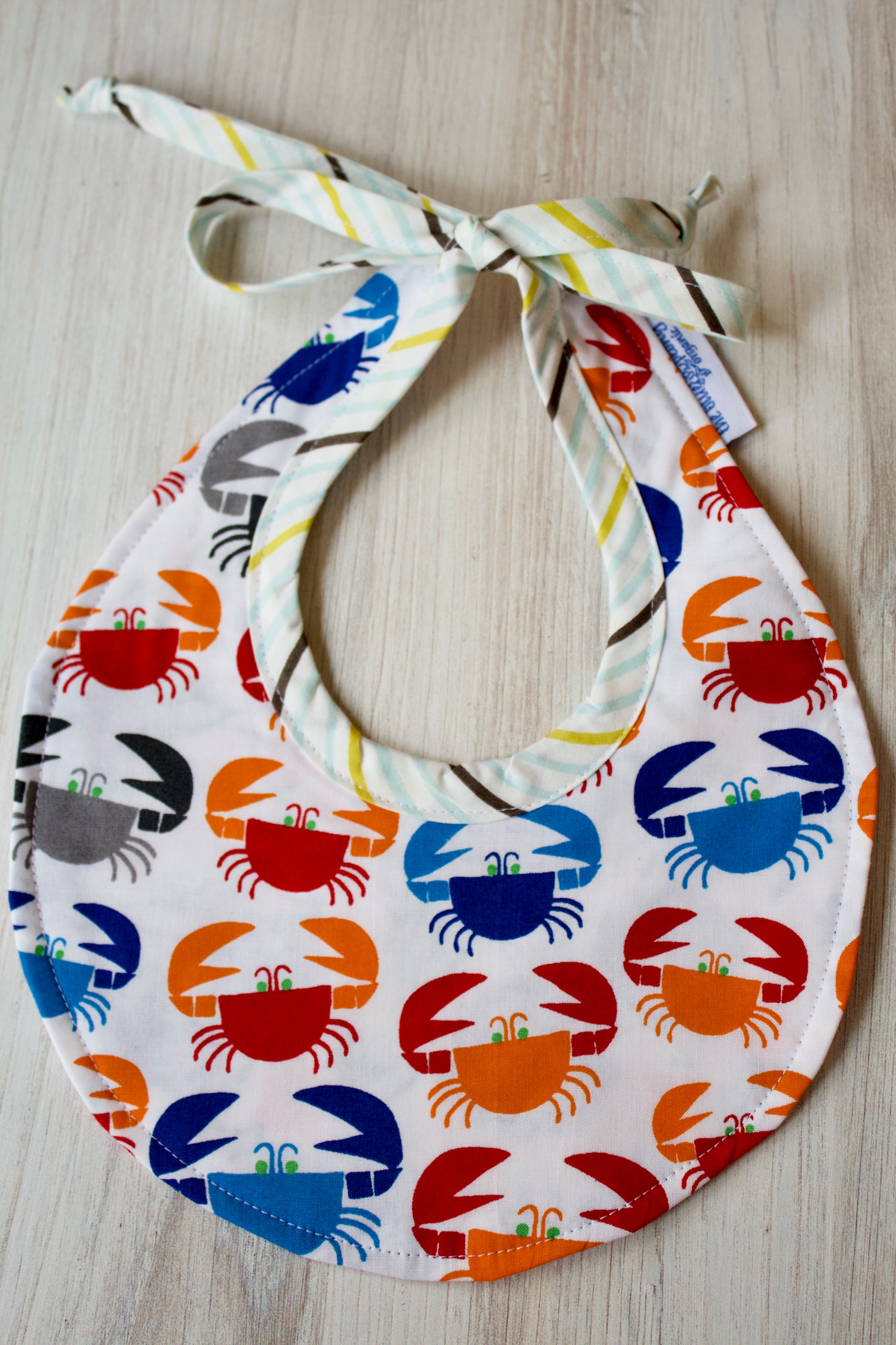 Shelly the Crab Bib-The Blue Peony-Animal_Crab,Category_Bib,Color_Blue,Color_Orange,Color_Red,Department_Organic Baby,Material_Organic Cotton,Pattern_Ed Emberley's Animals,Theme_Animal,Theme_Water Life
