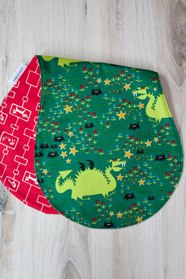 Puff the Dragon Burp Bib-The Blue Peony-Animal_Dragon,Category_Burp Bib,Color_Green,Color_Lime Green,Color_Red,Department_Organic Baby,Material_Organic Cotton,Pattern_Ed Emberley's Animals,Theme_Animal