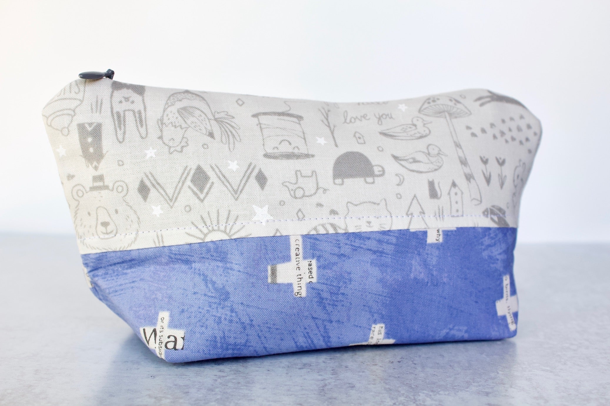 Dream Sequence Zippered Pouch-The Blue Peony-Category_Zippered Pouch,Color_Blue,Color_Grey,Department_Personal Accessory,Theme_Animal