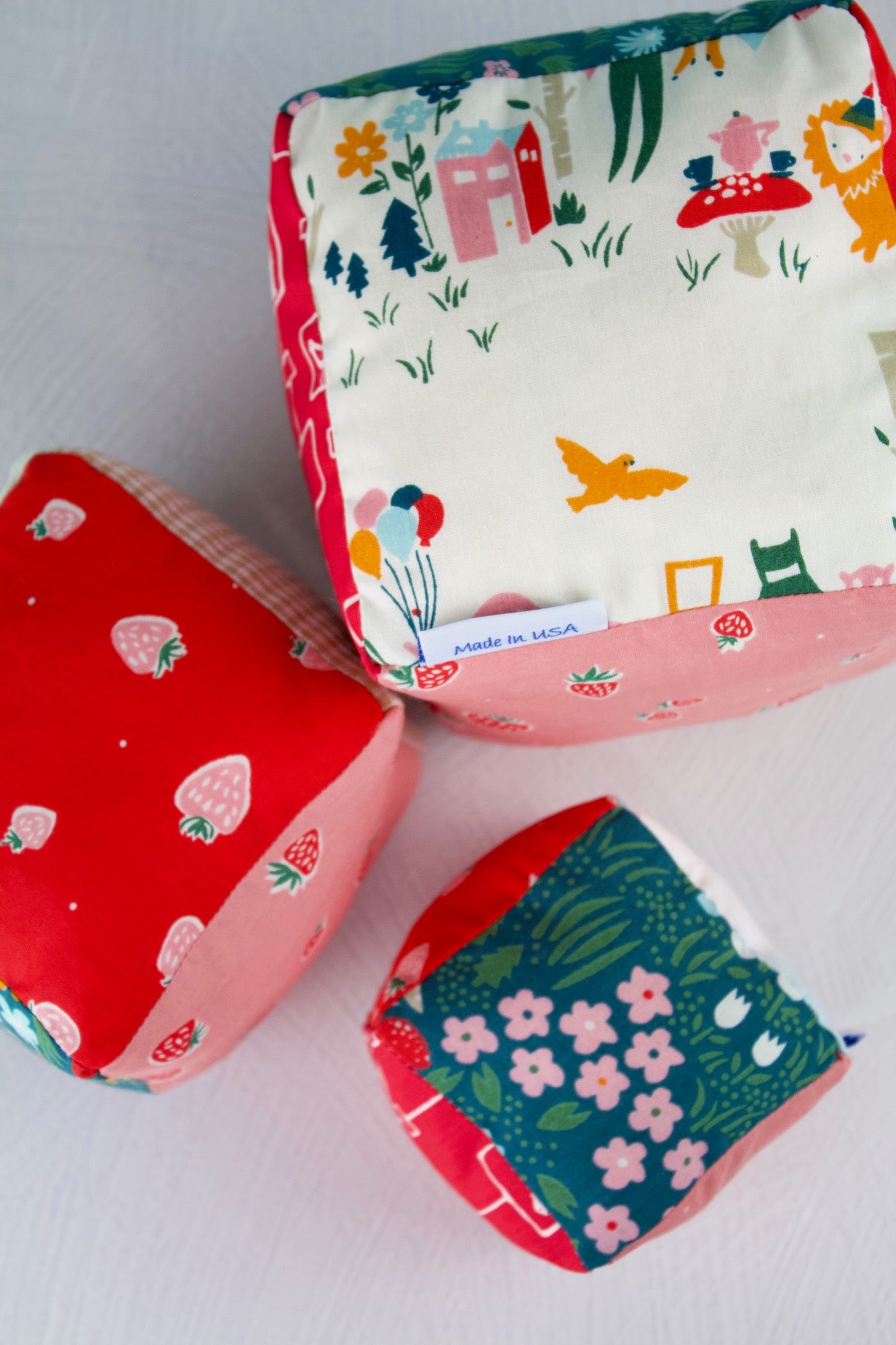 Soft Stacking Block Set - Strawberry Fields-The Blue Peony-Category_Organic Toy,Department_Organic Baby,Material_Organic Cotton,Theme_Woodland