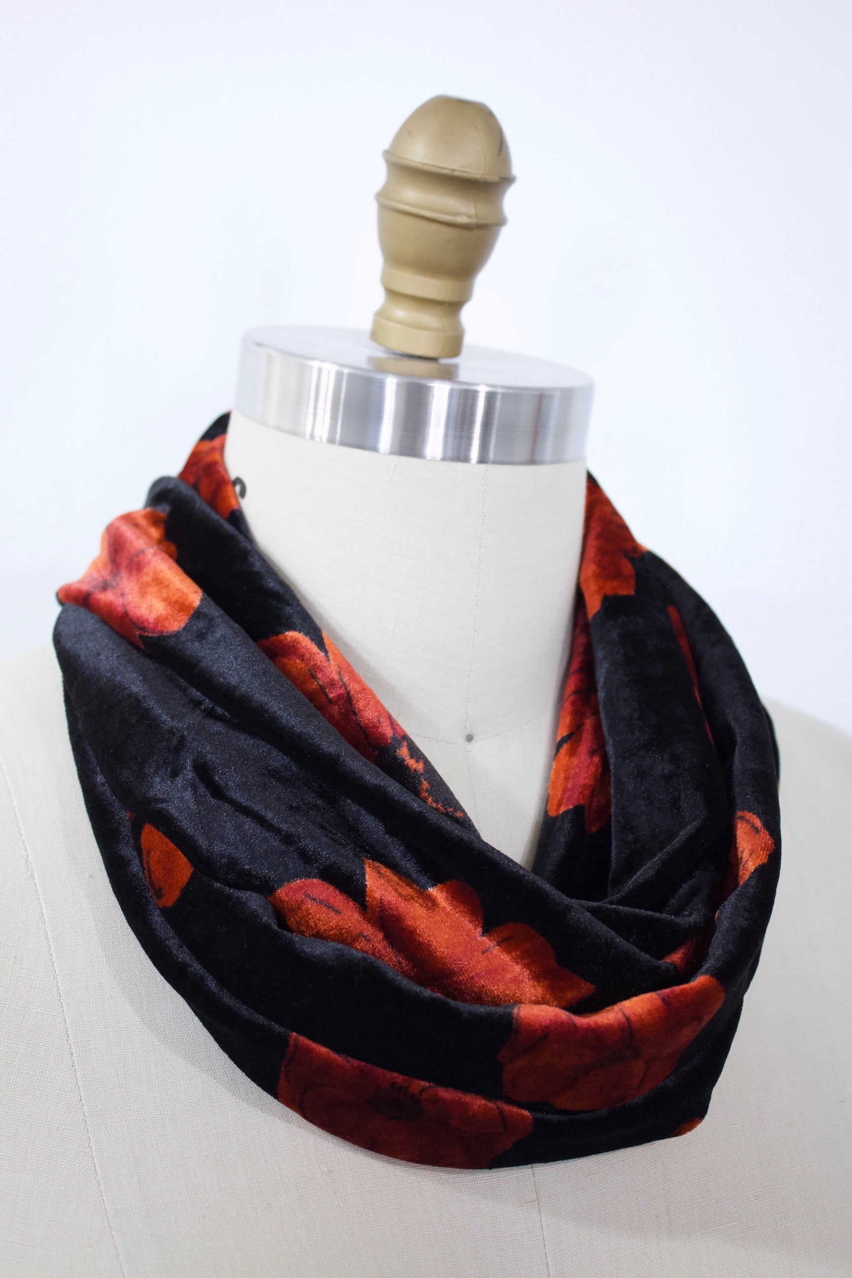 Floral Velvet Infinity Scarf-The Blue Peony-Category_Infinity Scarf,Color_Black,Department_Personal Accessory,Material_Velvet,Pattern_Floral