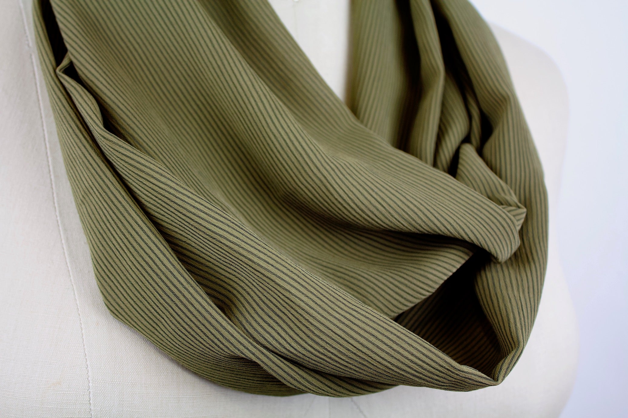 Forest Walk Infinity Scarf-The Blue Peony-Category_Infinity Scarf,Color_Green,Department_Personal Accessory,Material_Polyester,Pattern_Stripes