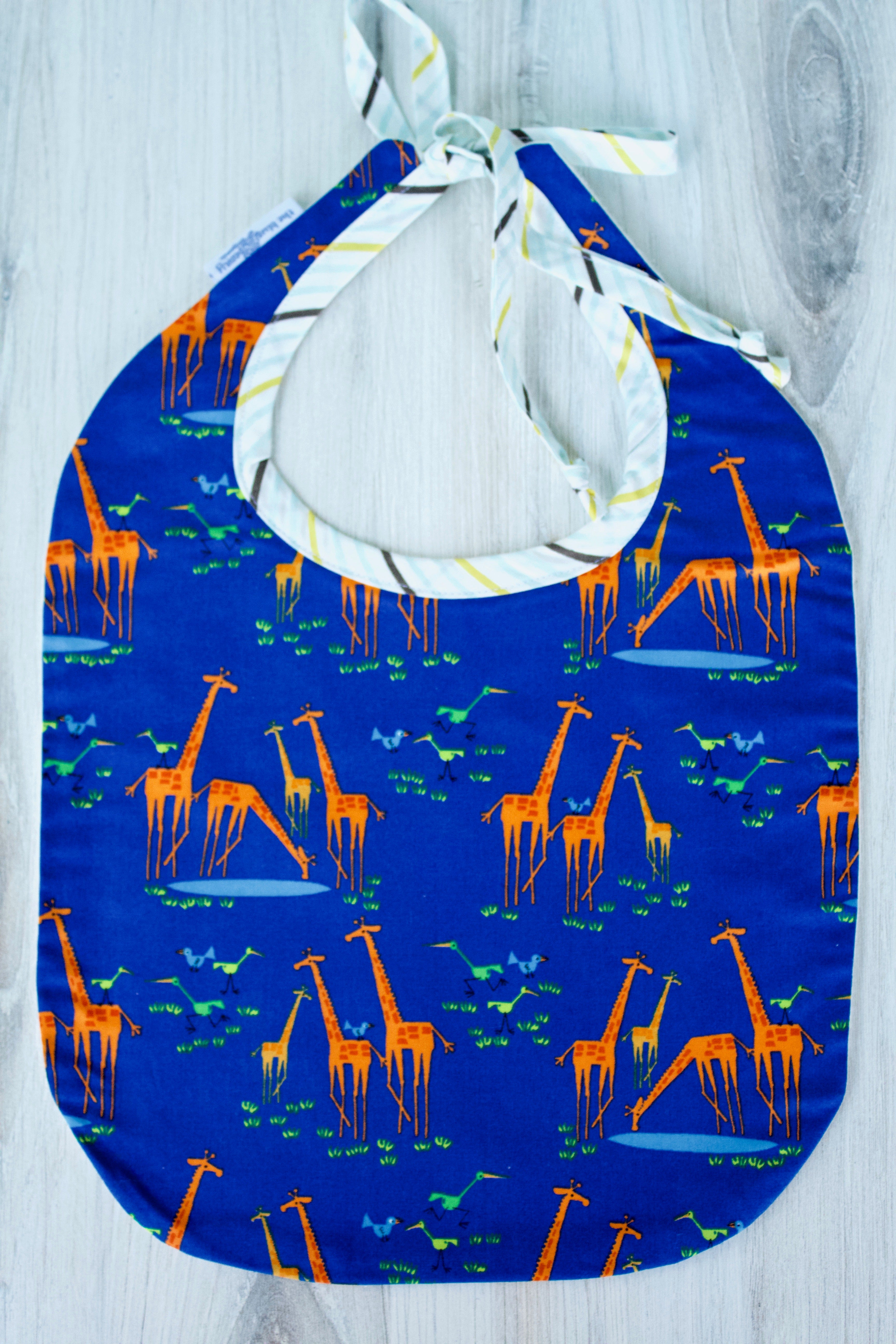 Gerald the Giraffe Bib-The Blue Peony-Animal_Giraffe,Category_Bib,Color_Blue,Color_Orange,Department_Organic Baby,Material_Organic Cotton,Pattern_Ed Emberley's Animals,Theme_Animal