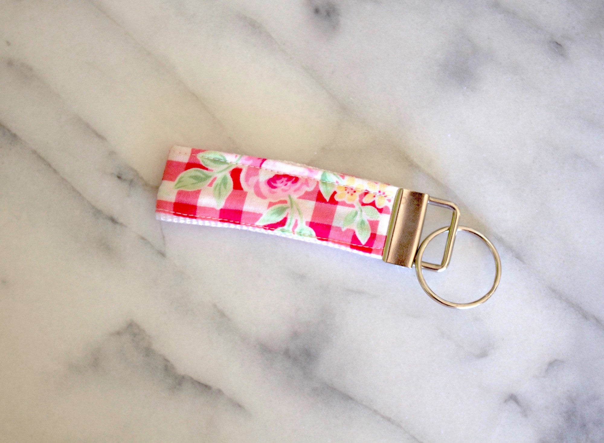 Gingham Rose Key Fob-The Blue Peony-Category_Key Fob,Color_Pink,Department_Personal Accessory