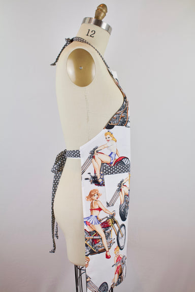 Hot Wheels Pin Ups Apron-The Blue Peony-Age Group_Adult,Apron Style_Chef,Department_Kitchen,Material_Cotton,Theme_Hunks,Theme_Transportation
