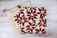 Poinsettia and Lace Potholder-The Blue Peony-Category_Pot Holder,Color_Cream,Color_Maroon,Department_Kitchen,Pattern_Floral,Size_Traditional (Square),Theme_Christmas,Theme_Winter