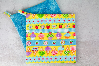 Summer Dreaming Potholder-The Blue Peony-Category_Pot Holder,Color_Aqua,Color_Teal,Color_Yellow,Department_Kitchen,Size_Traditional (Square),Theme_Food,Theme_Summer