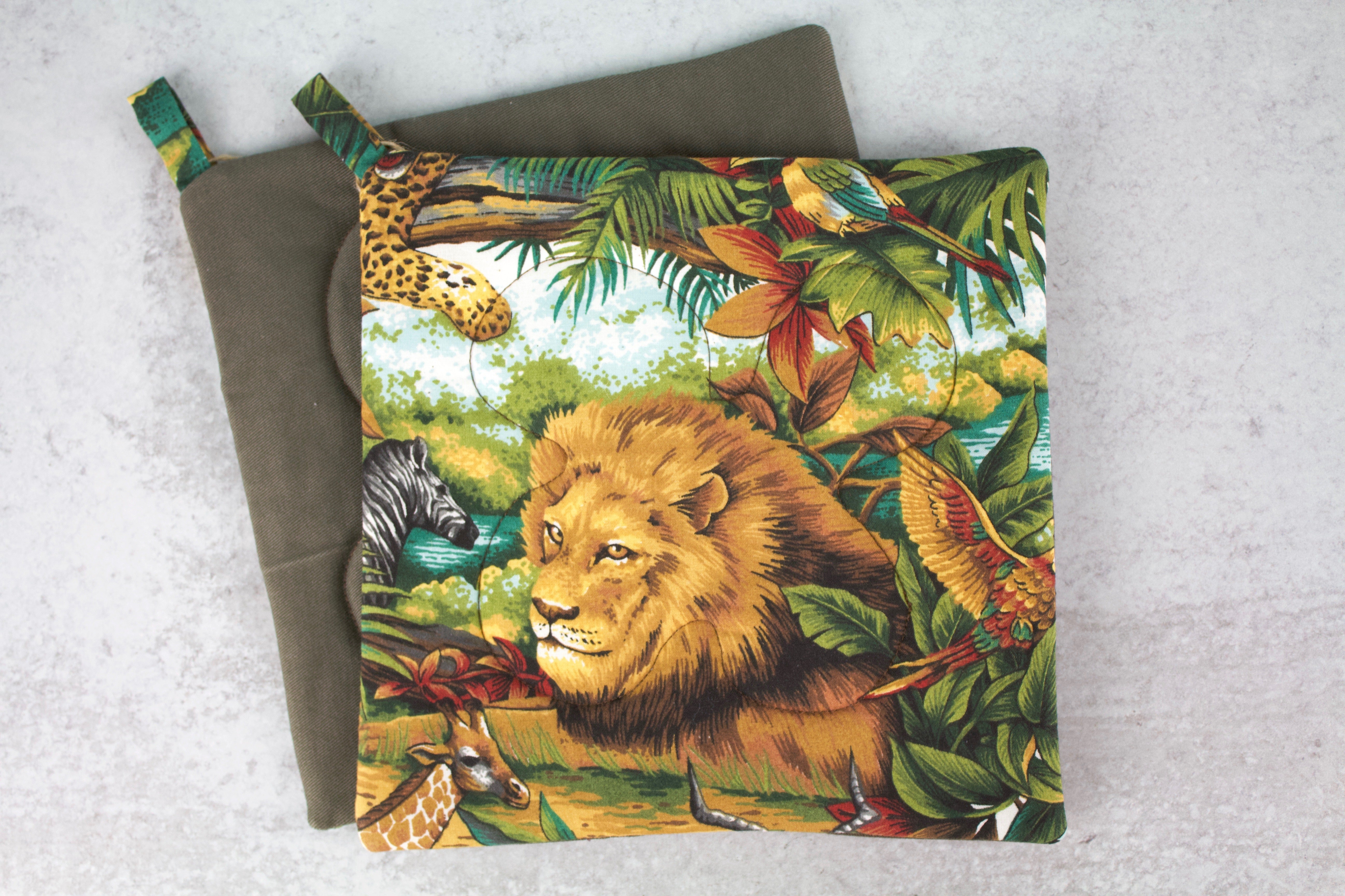 Jungle Cat Potholder-The Blue Peony-Category_Pot Holder,Department_Kitchen,Size_Traditional (Square)