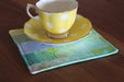 Lotus Mug Rug-The Blue Peony-Category_Coaster,Color_Aqua,Color_Blue,Color_Green,Color_Pink,Color_Yellow,Department_Kitchen