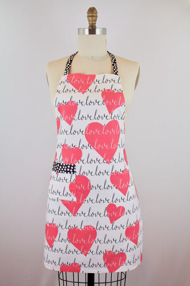 Love Heart Apron-The Blue Peony-Age Group_Adult,Apron Style_Chef,Category_Apron,Color_Pink,Department_Kitchen,Material_Cotton,Theme_Love