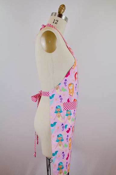 Mermaid Play Apron-The Blue Peony-Age Group_Adult,Animal_Mermaid,Apron Style_Chef,Category_Apron,Color_Pink,Department_Kitchen,Material_Cotton,Theme_Water Life