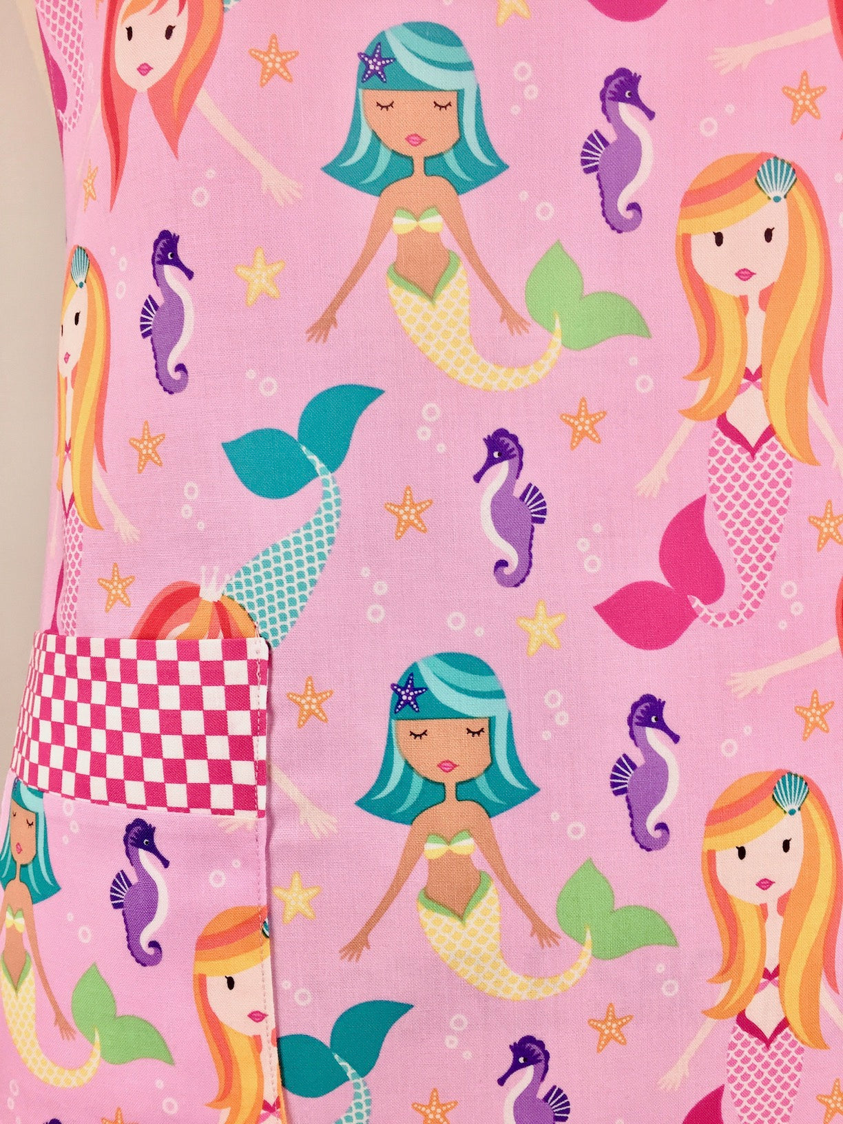 Mermaid Play Apron-The Blue Peony-Age Group_Adult,Animal_Mermaid,Apron Style_Chef,Category_Apron,Color_Pink,Department_Kitchen,Material_Cotton,Theme_Water Life