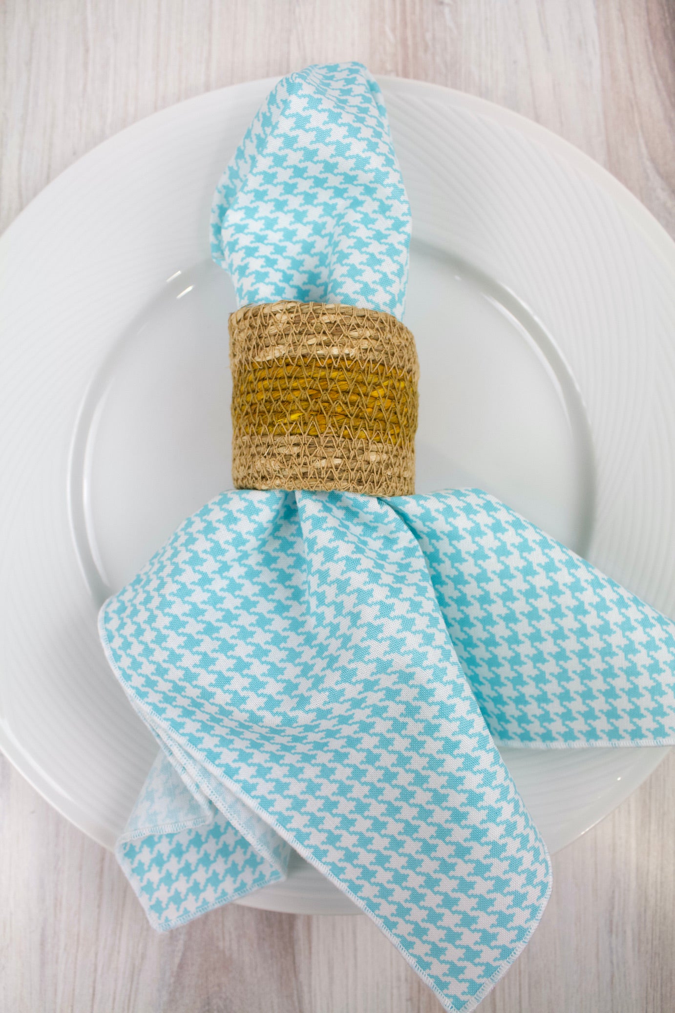 Mini Houndstooth Napkins in Aqua (Set of 4)-The Blue Peony-Category_Napkins,Category_Table Linens,Department_Kitchen,Material_Cotton